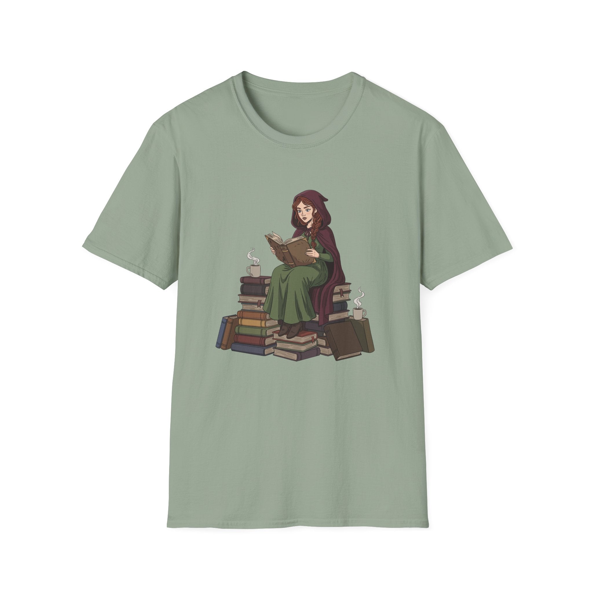 Reading Witch Sitting on a Pile of Books - Graphic T-Shirt