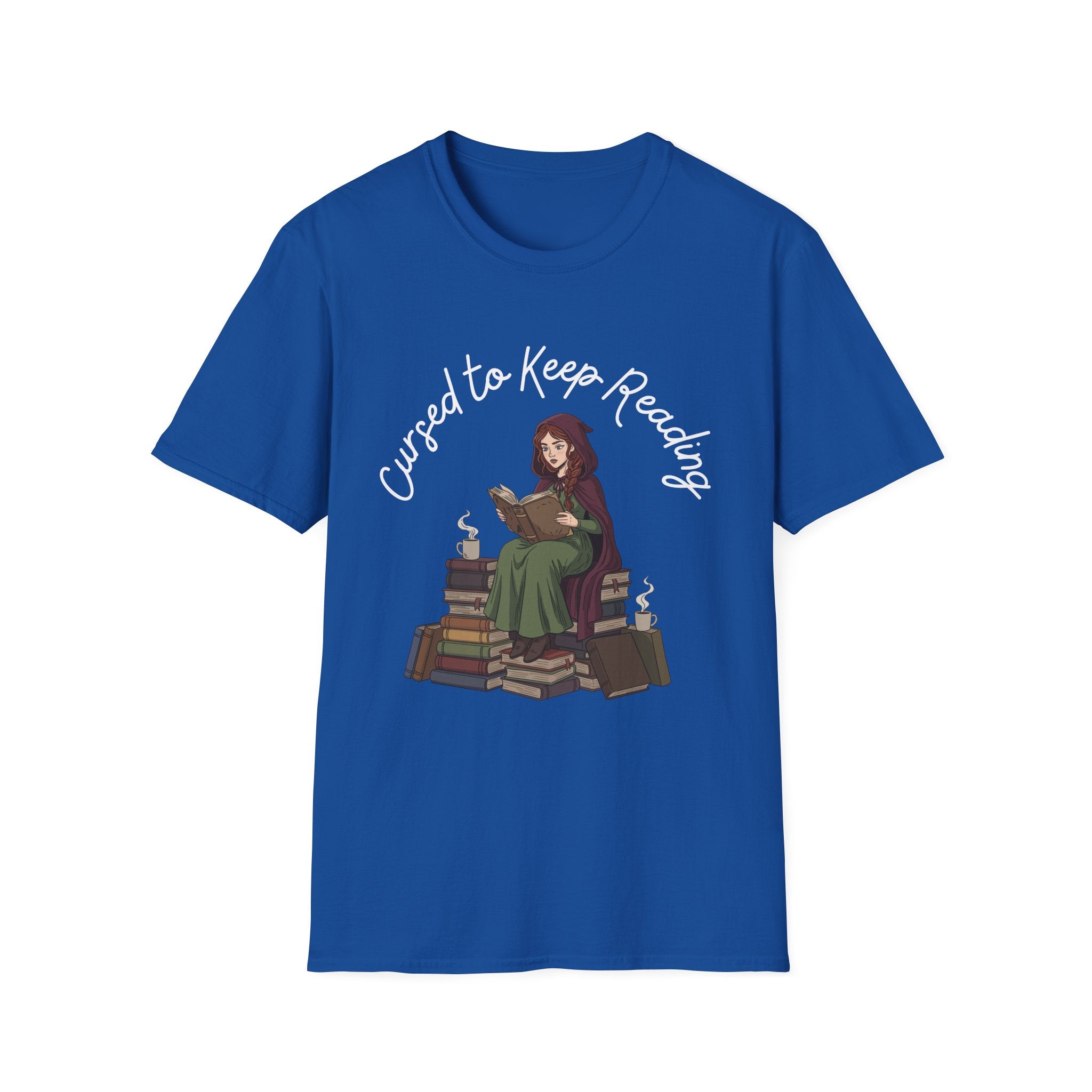 Cursed To Keep Reading - Reading Witch Sitting on a Pile of Books Graphic T-Shirt