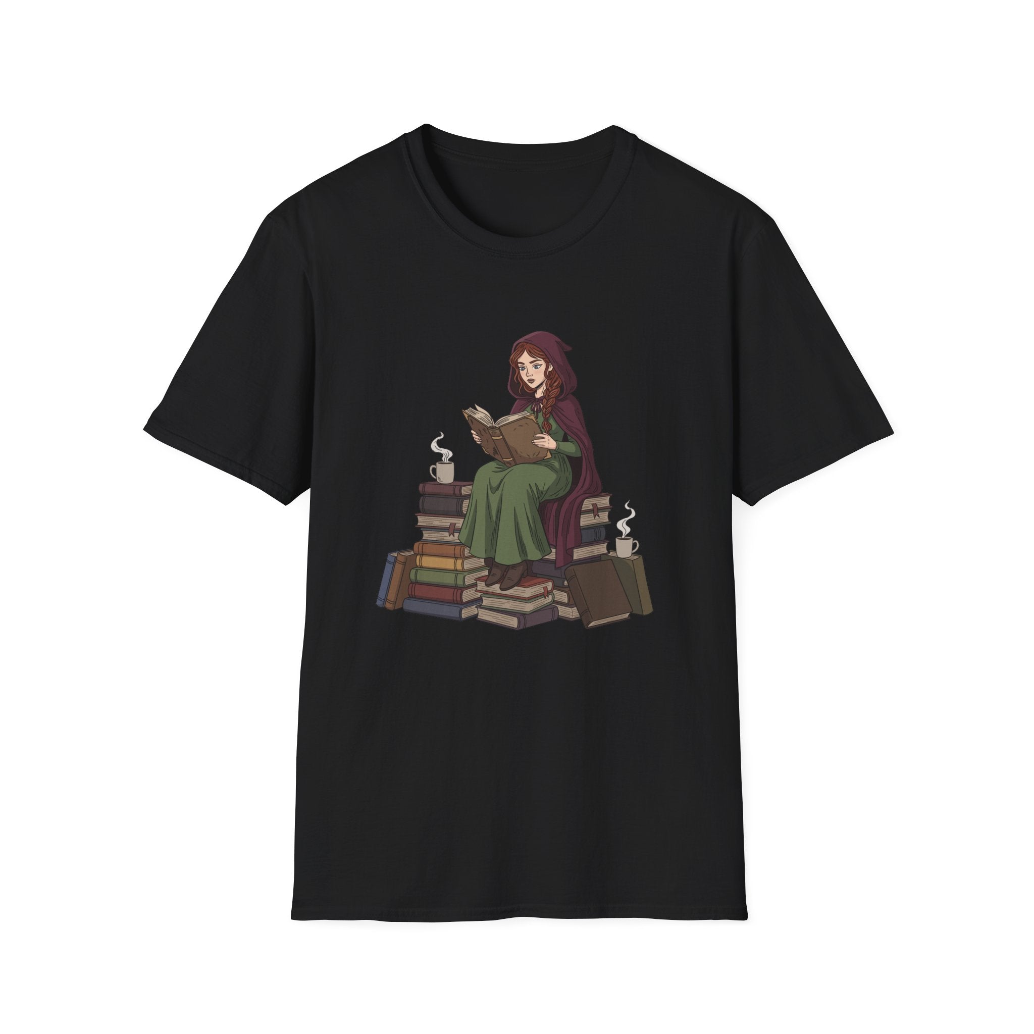 Reading Witch Sitting on a Pile of Books - Graphic T-Shirt