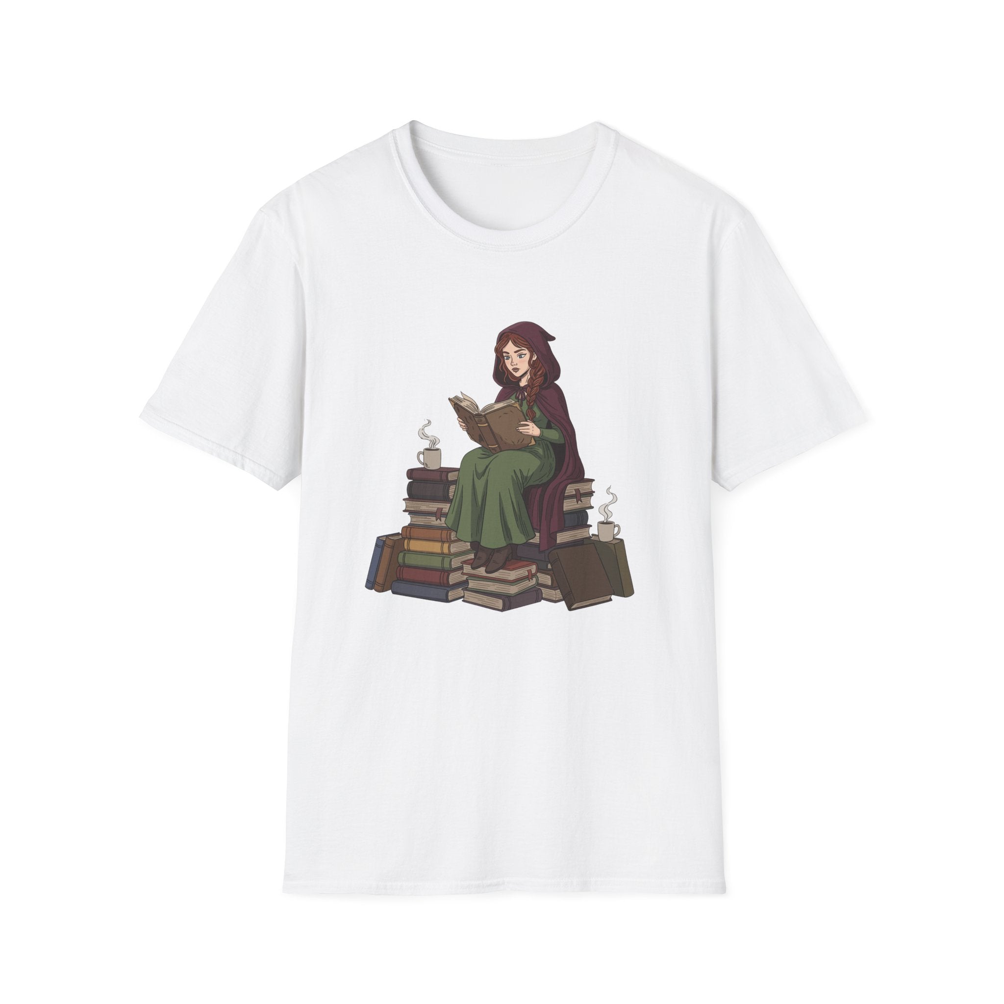 Reading Witch Sitting on a Pile of Books - Graphic T-Shirt