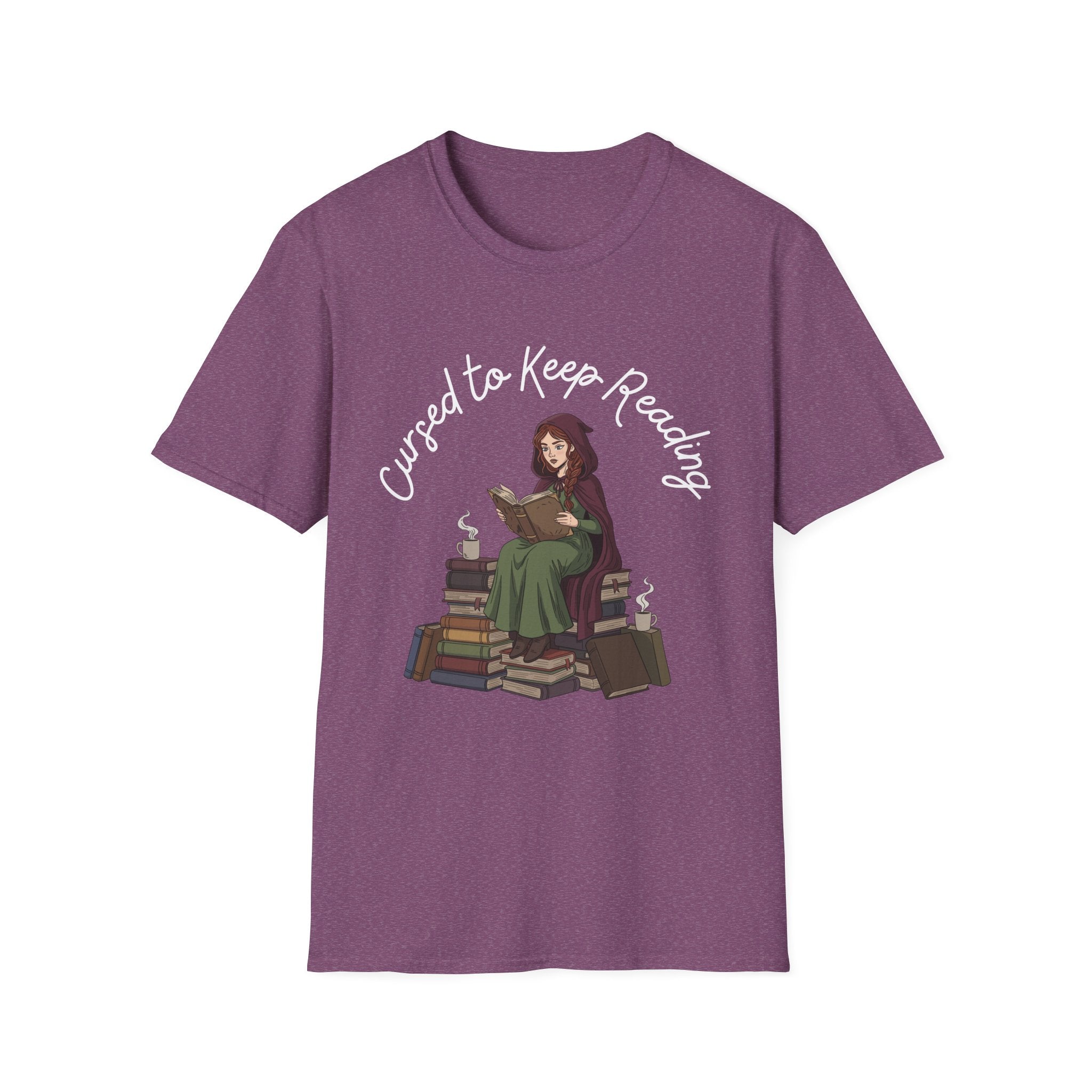 Cursed To Keep Reading - Reading Witch Sitting on a Pile of Books Graphic T-Shirt