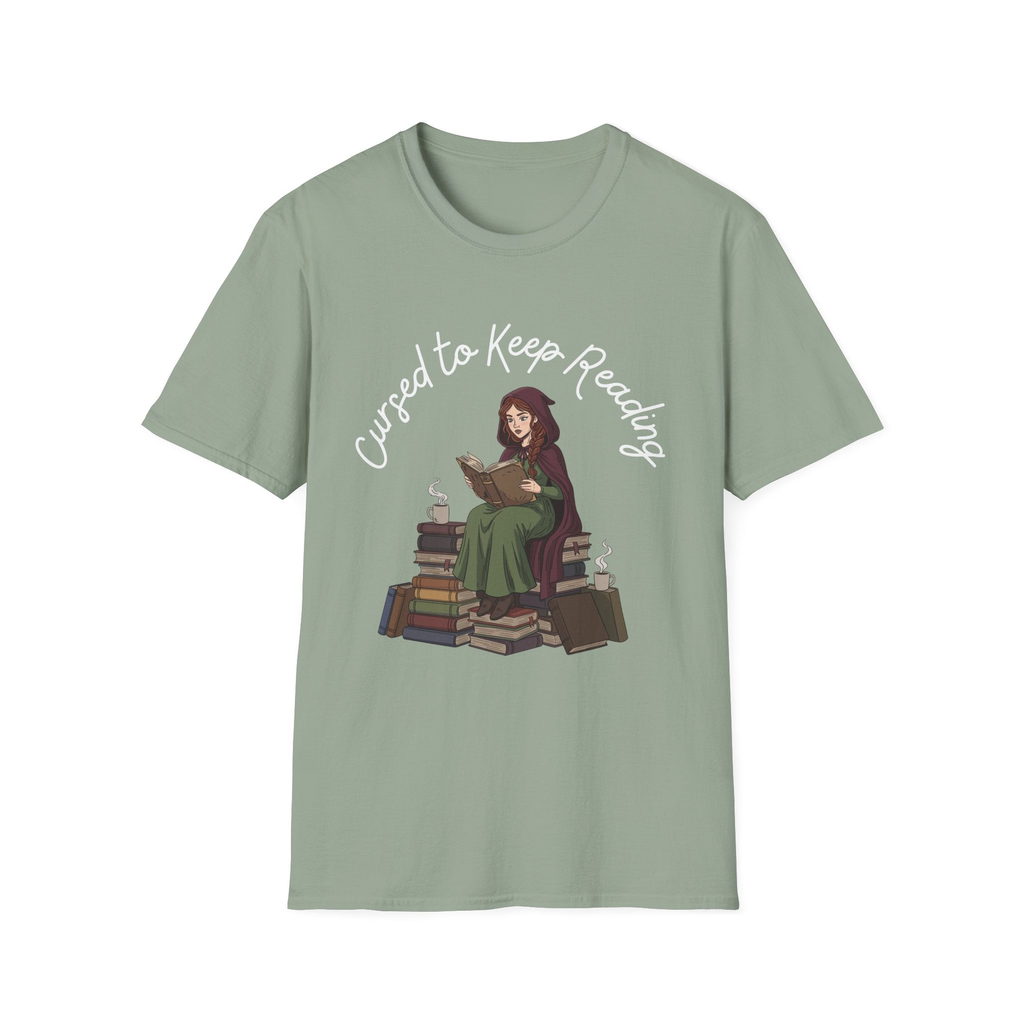 Cursed To Keep Reading - Reading Witch Sitting on a Pile of Books Graphic T-Shirt