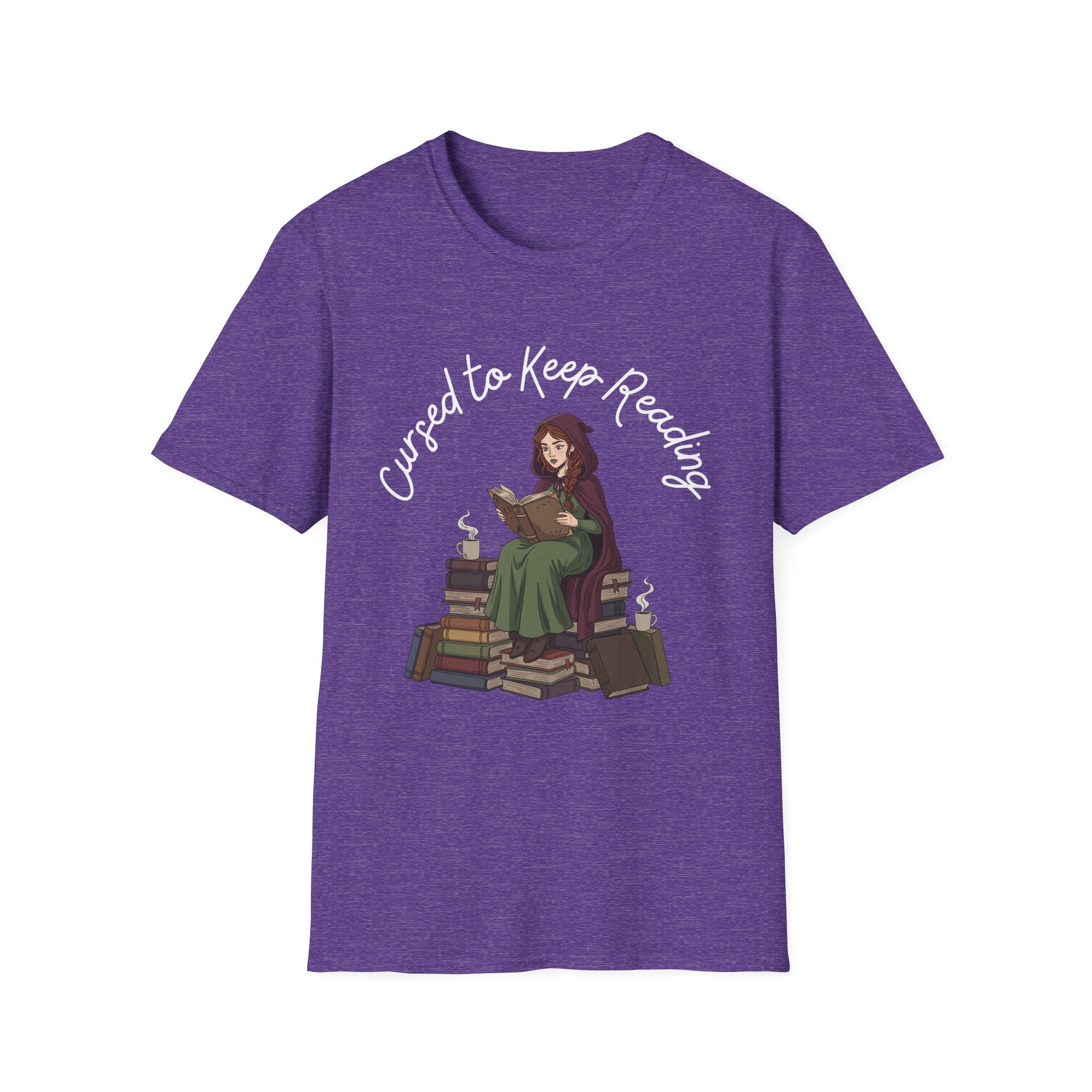 Cursed To Keep Reading - Reading Witch Sitting on a Pile of Books Graphic T-Shirt