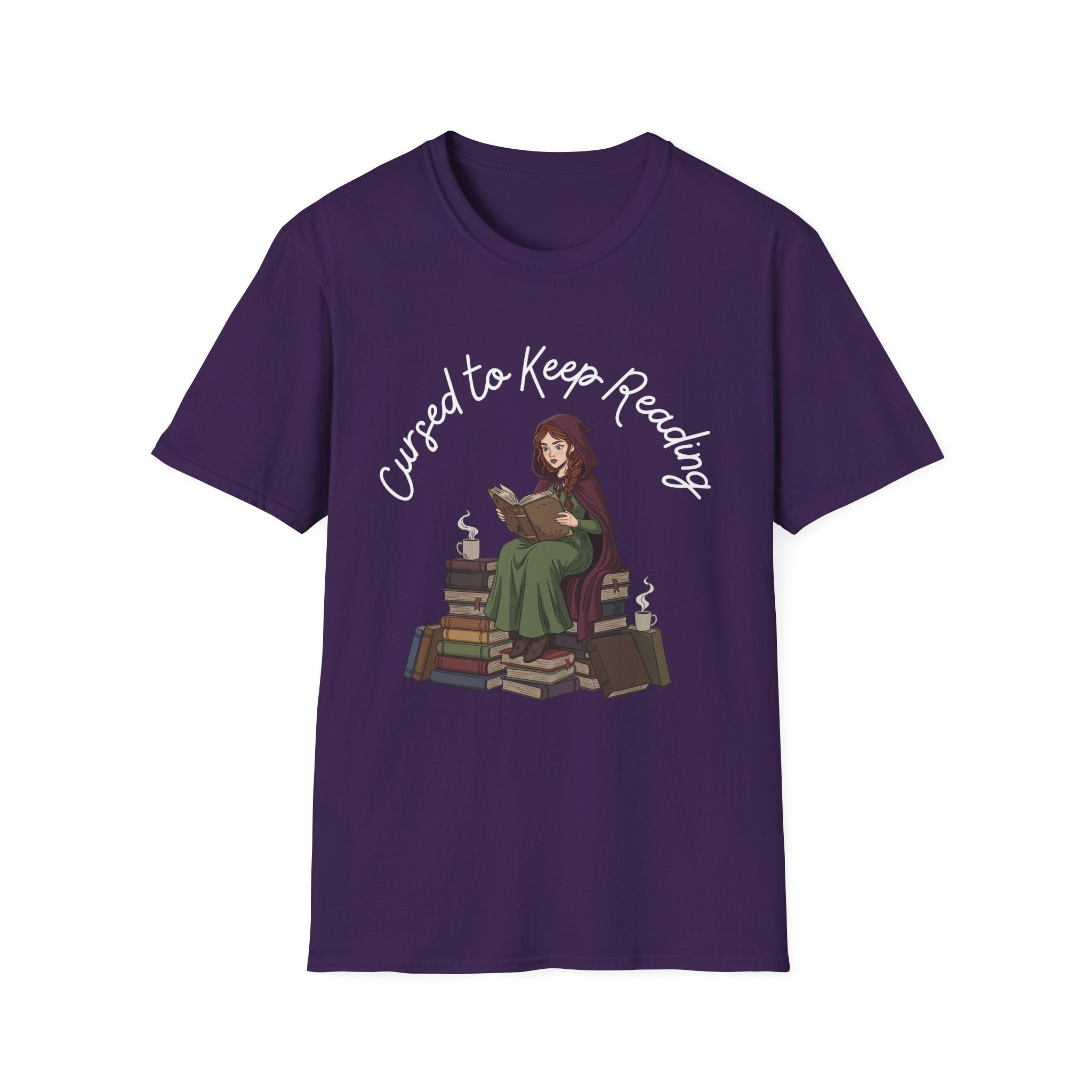 Cursed To Keep Reading - Reading Witch Sitting on a Pile of Books Graphic T-Shirt