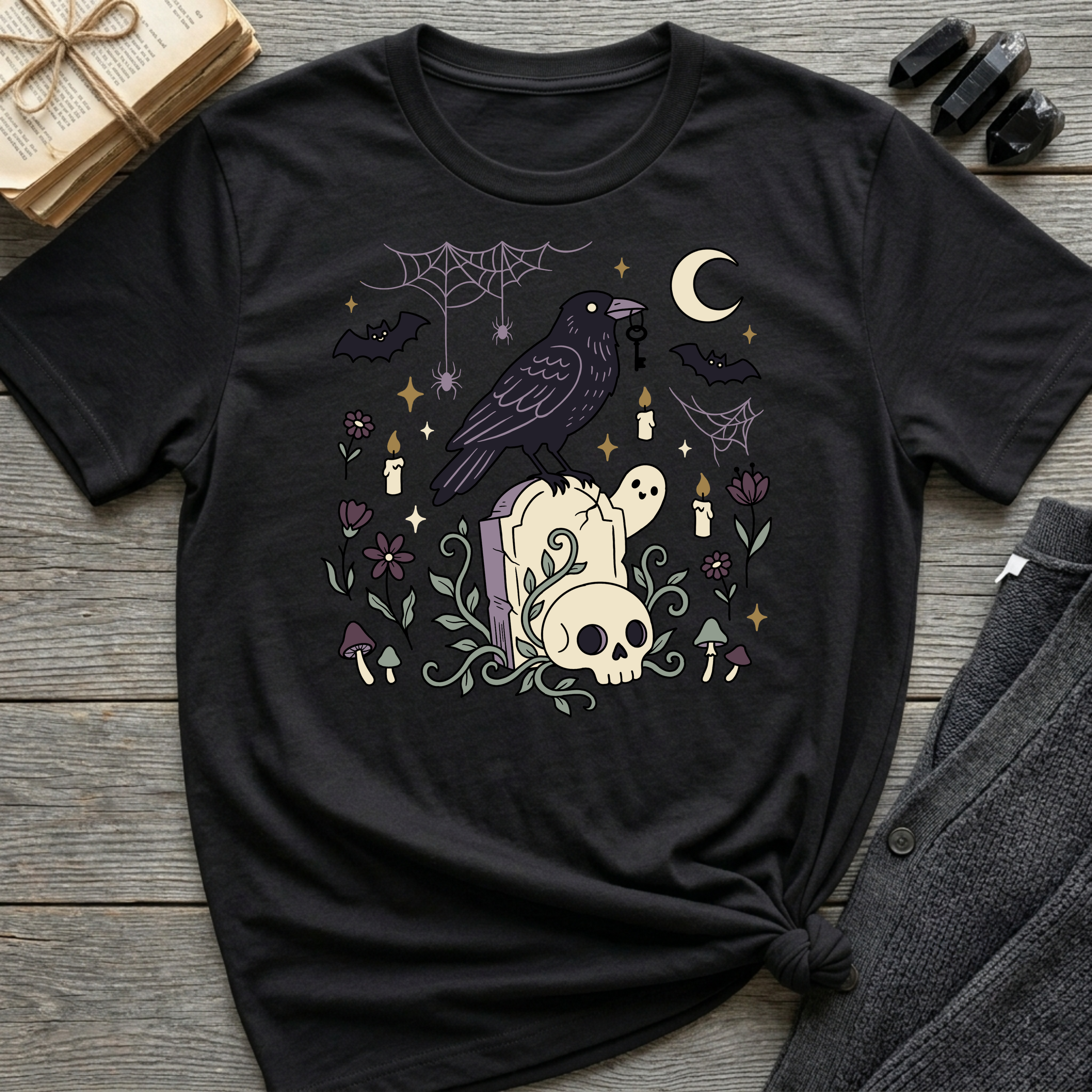 Raven, Skull & Moon - Graphic T-Shirt