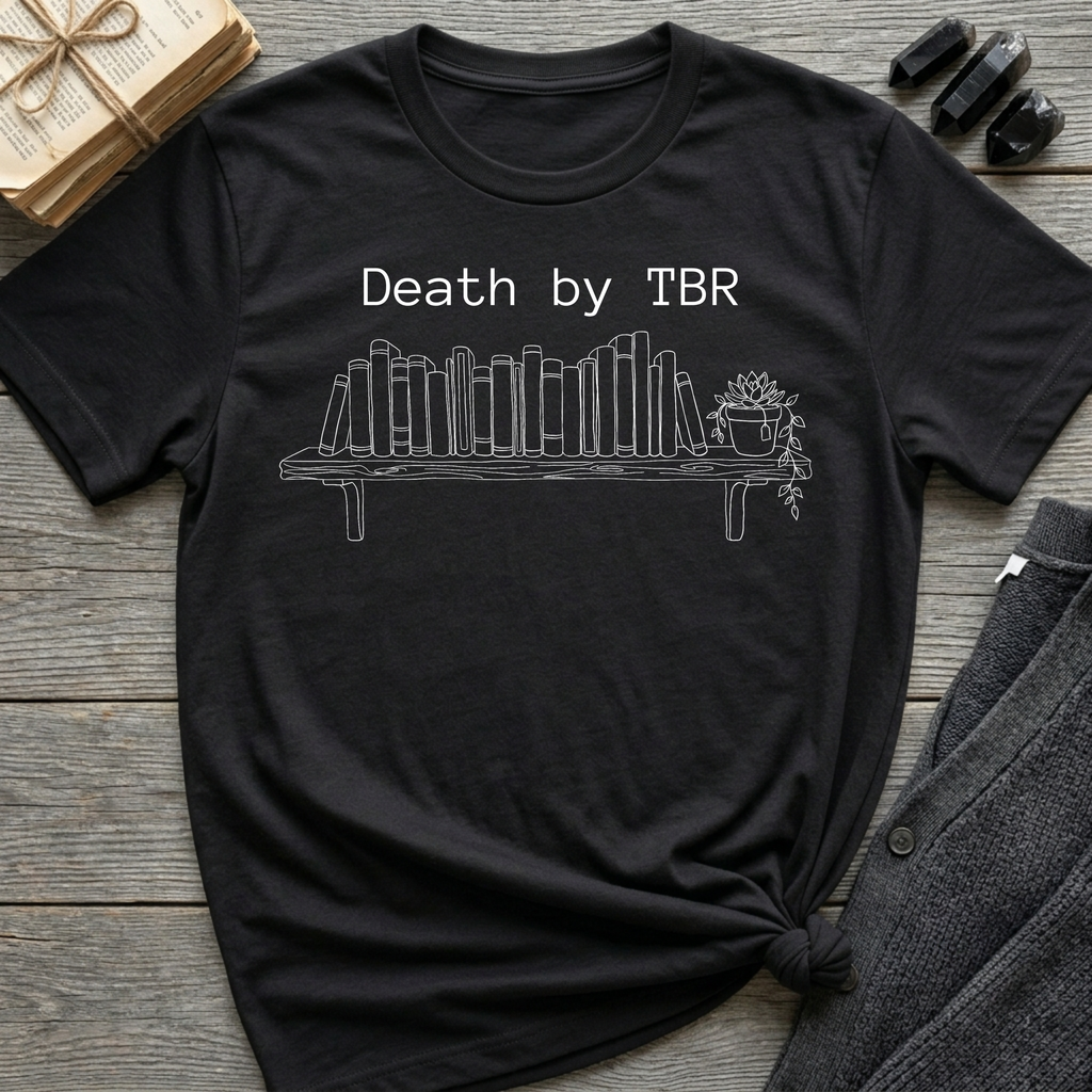 Death by TBR - Book shelf with plant T-Shirt