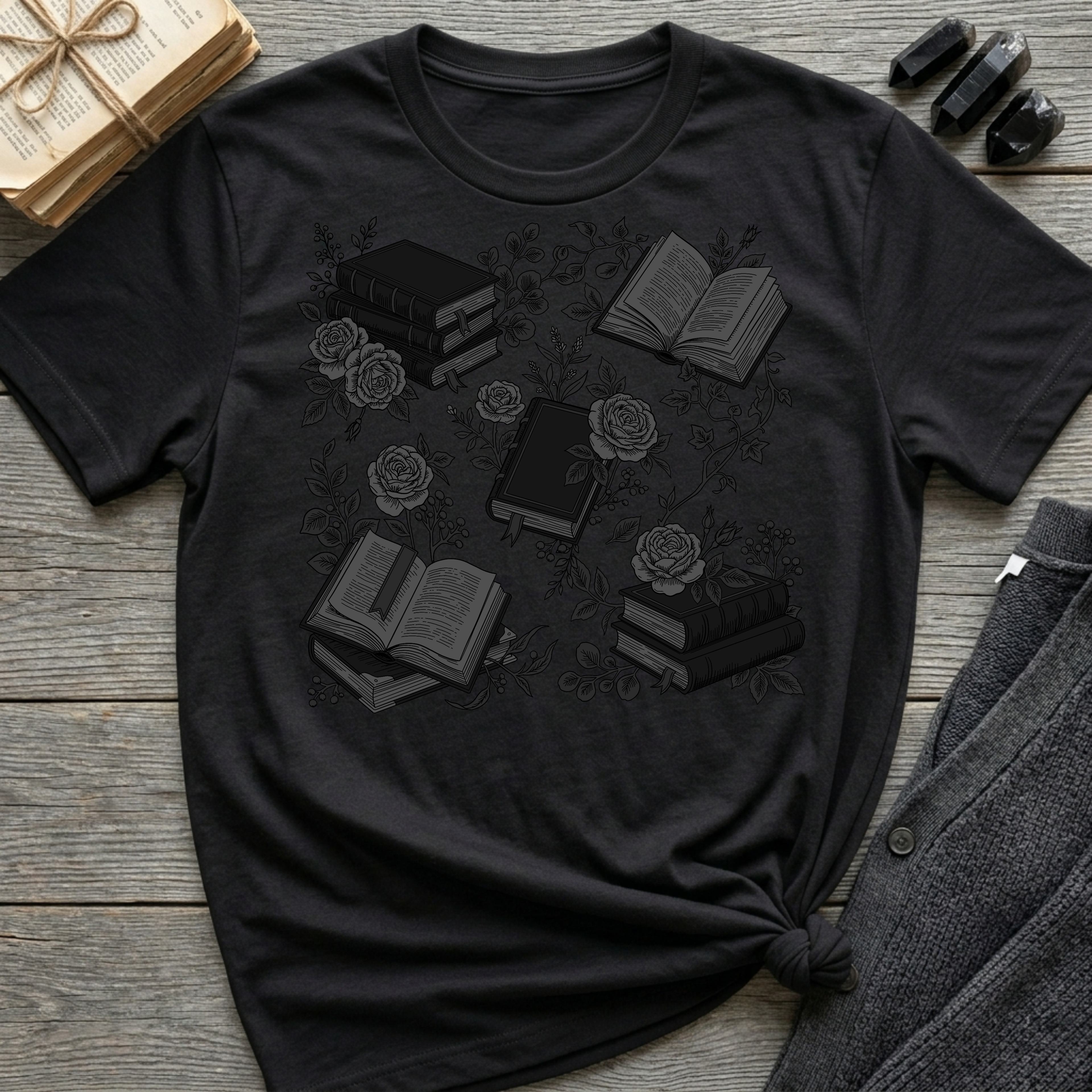 Books & Flowers Graphic T-Shirt