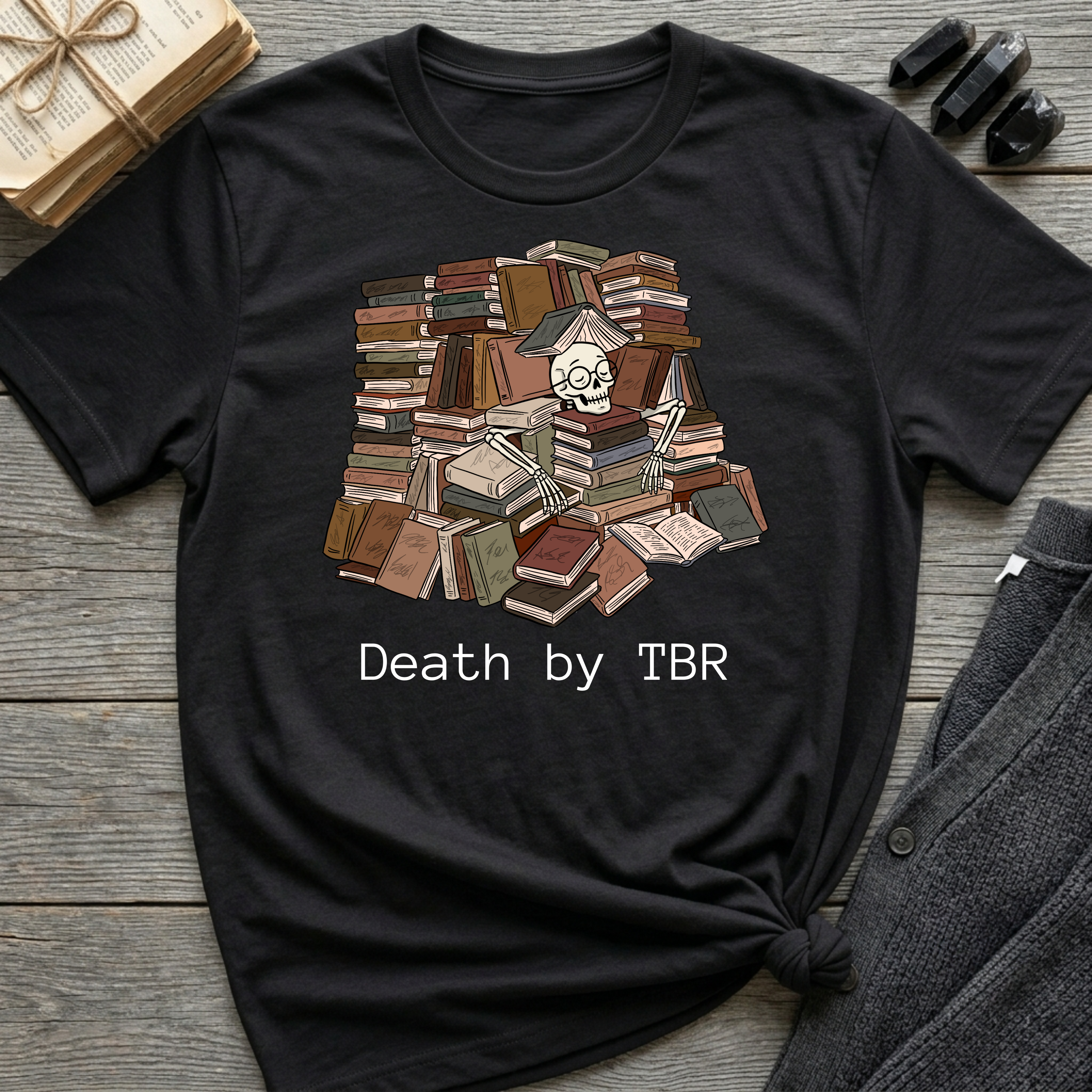 Death by TBR - Book pile Graphic T-Shirt