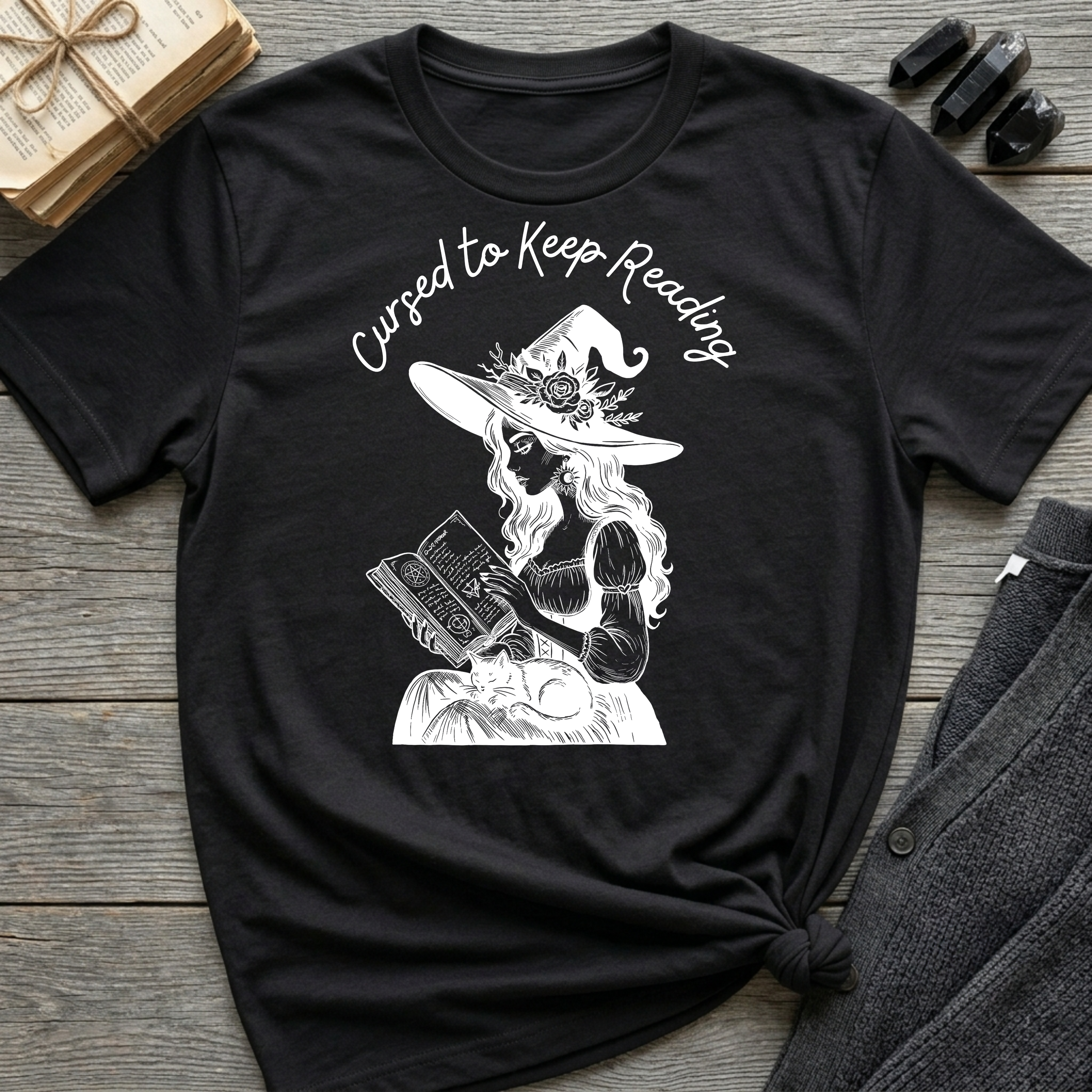 Cursed to Keep Reading - Reading Witch T-Shirt