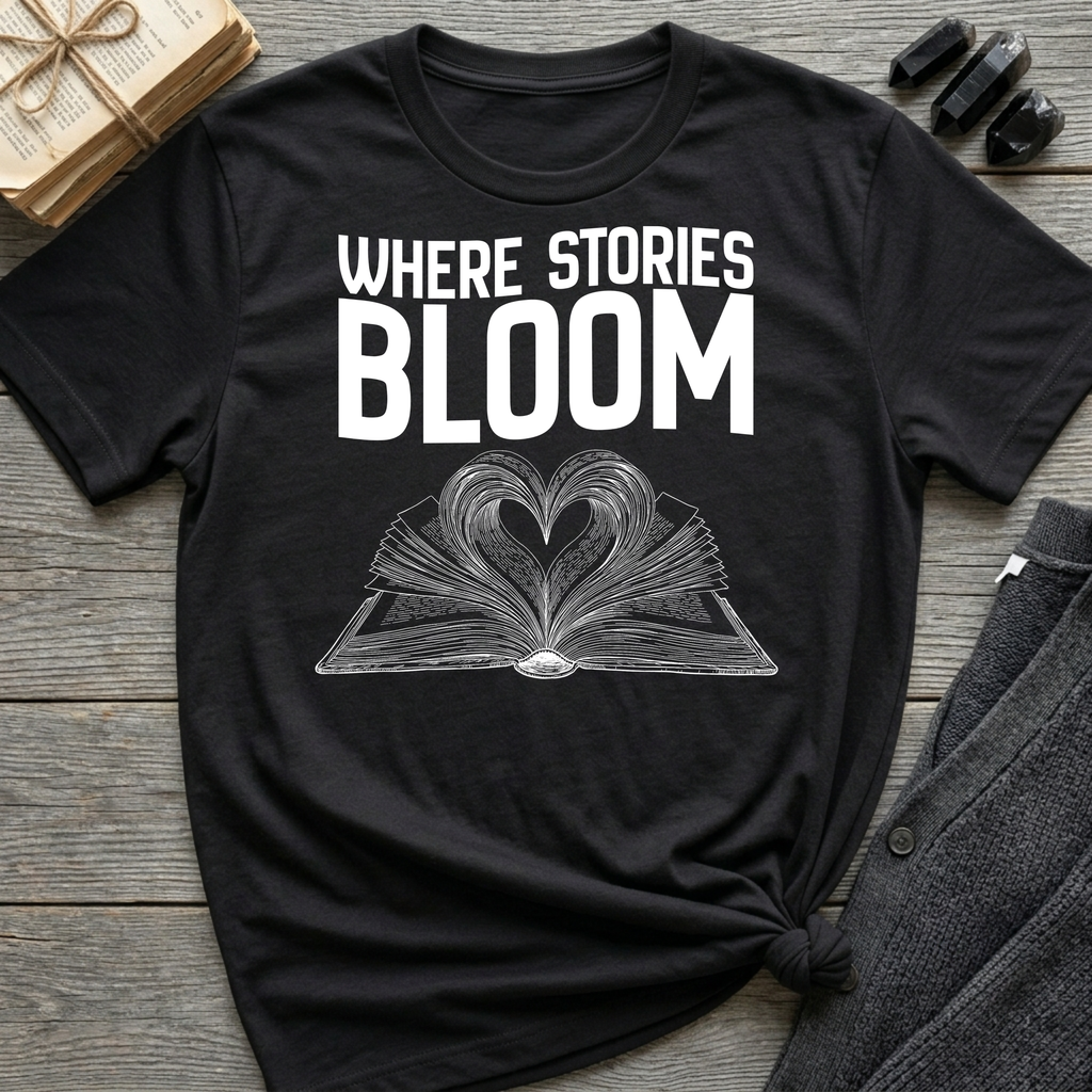 Where stories bloom - Heart Book T-Shirt
