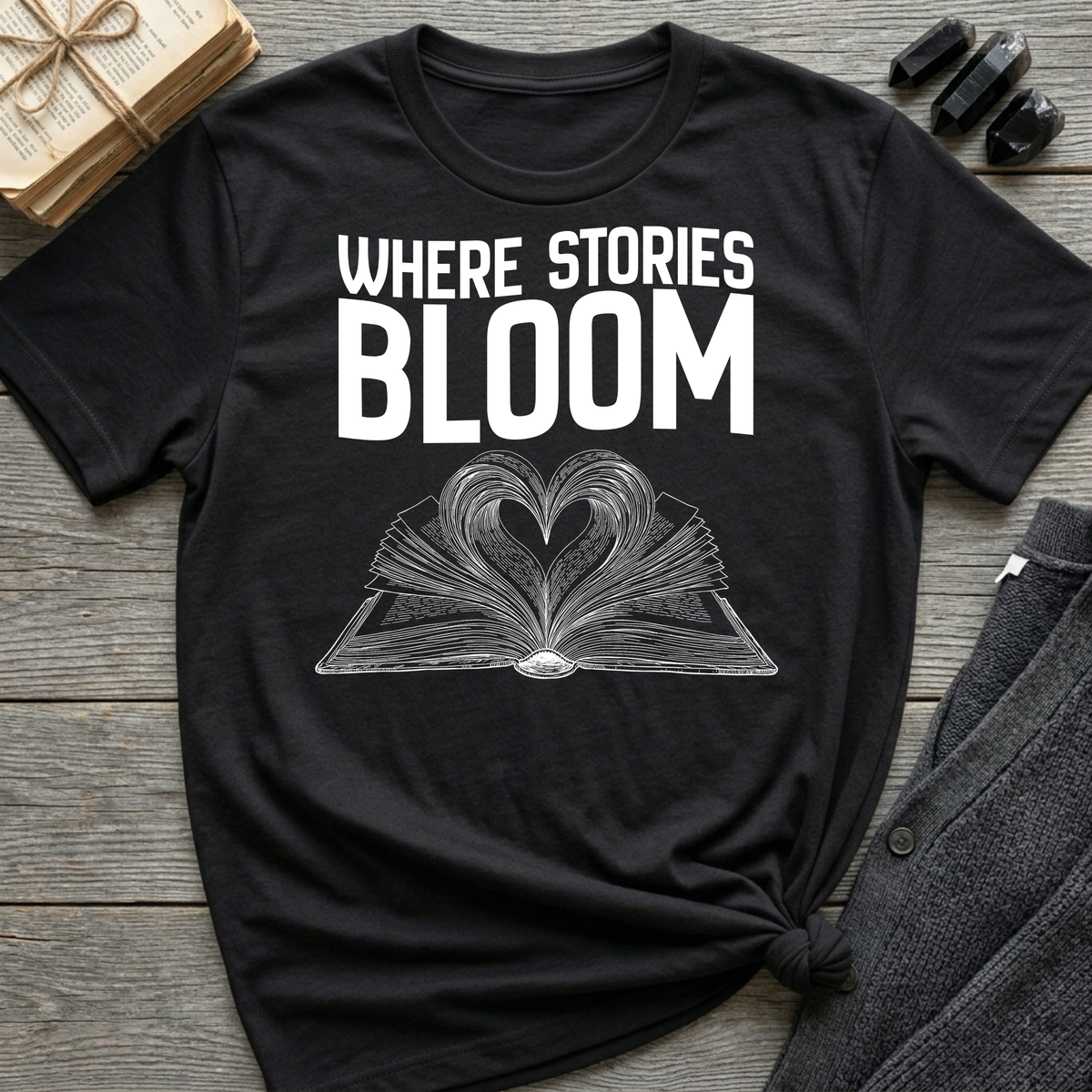 Where stories bloom - Heart Book T-Shirt