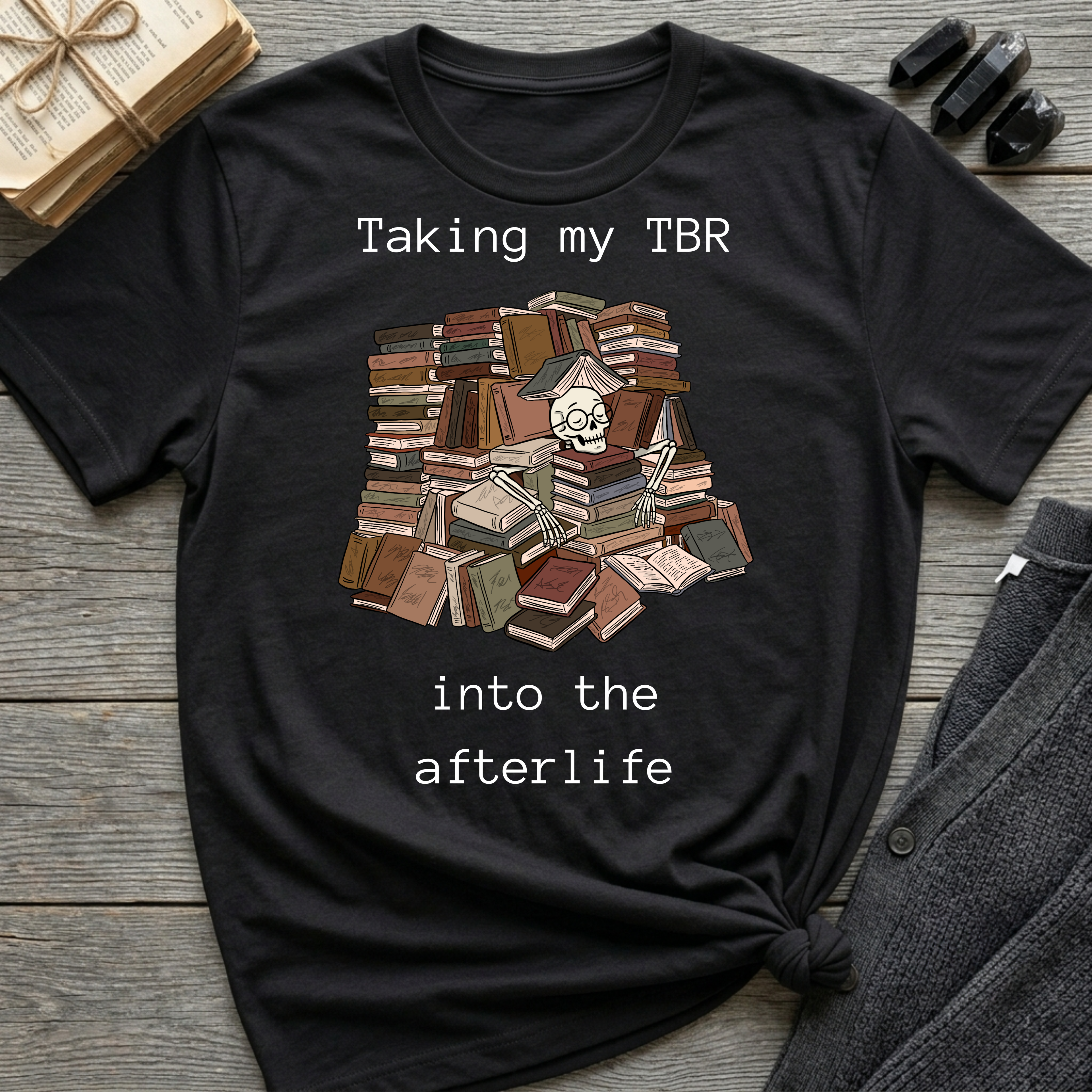 Taking my TBR into the afterlife - Book pile Graphic T-Shirt