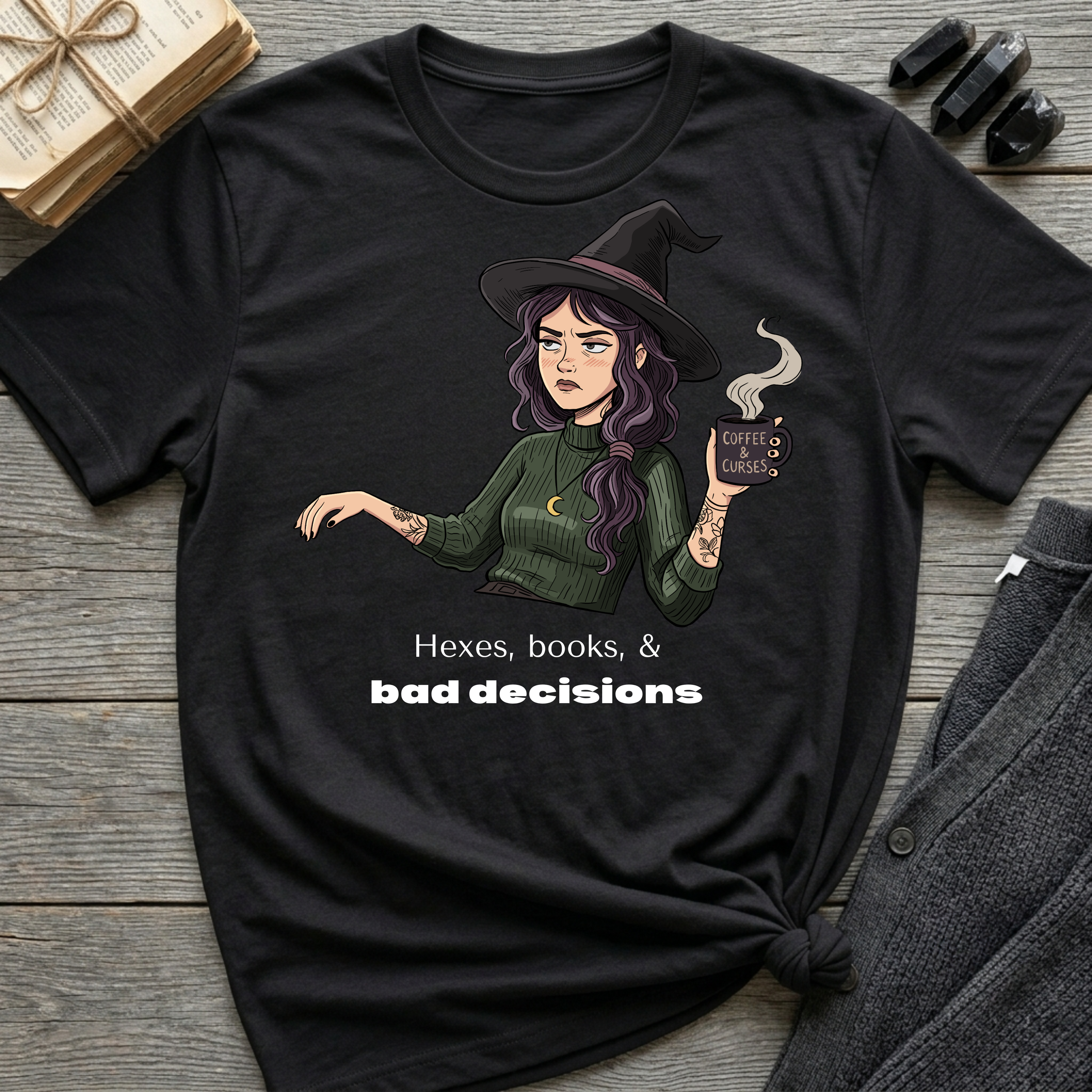 Hexes, books, & bad decisions - Moody Witch Graphic T-Shirt