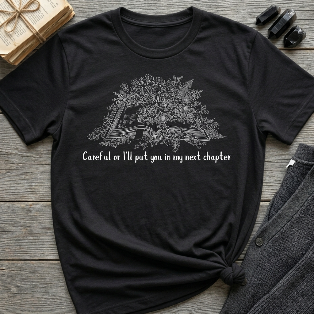 Careful or I'll put you in my next chapter - Flower Book T-Shirt