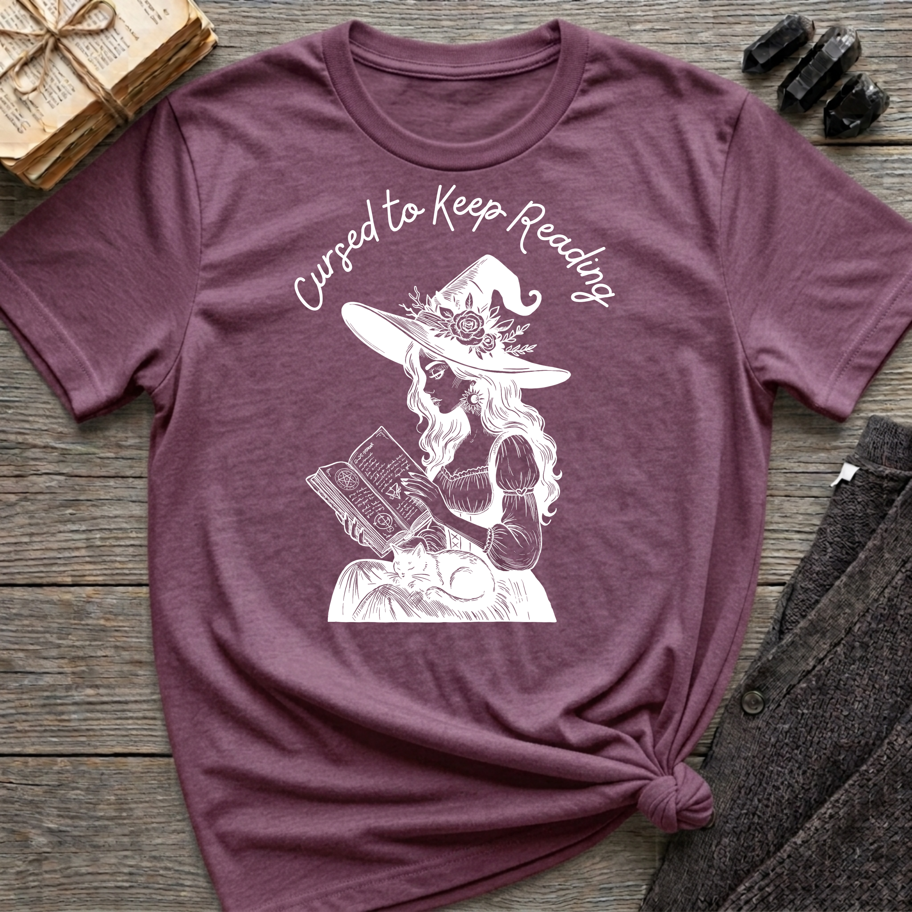 Cursed to Keep Reading - Reading Witch T-Shirt
