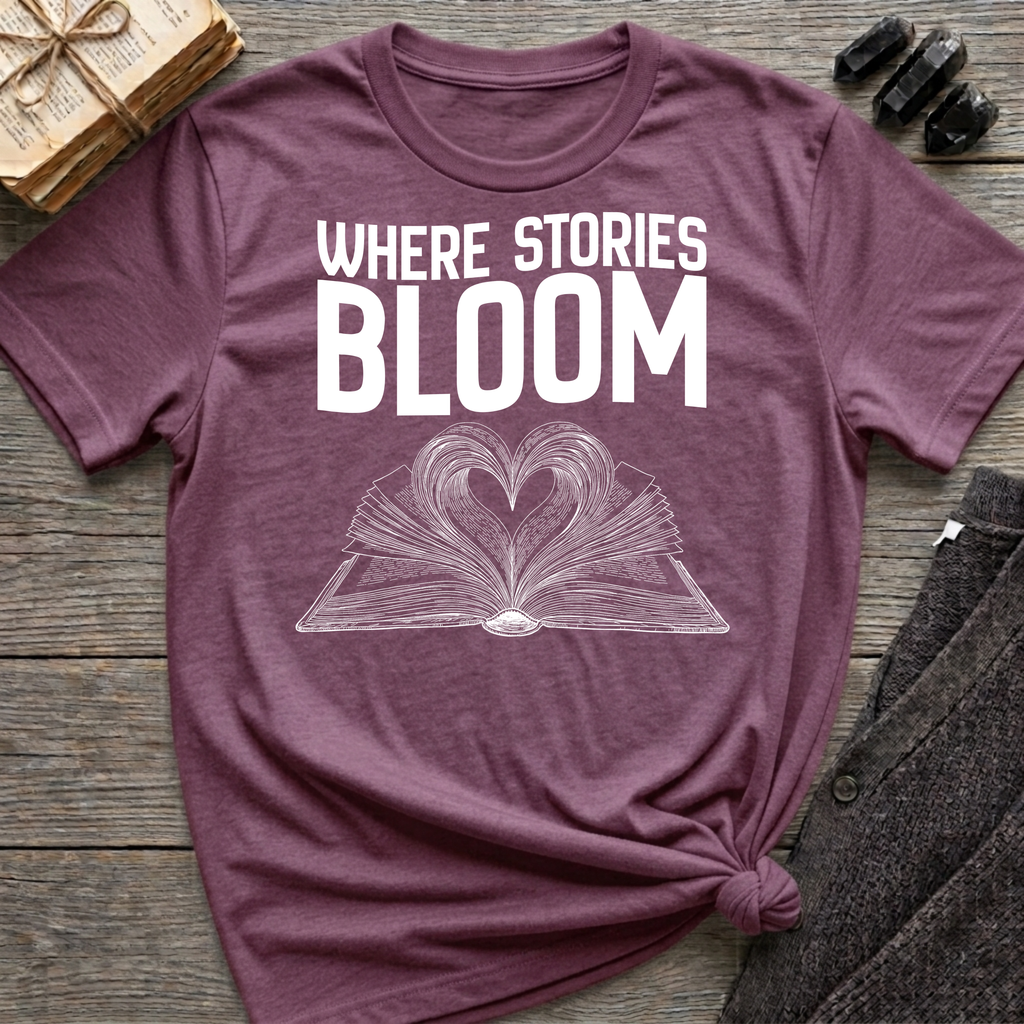 Where stories bloom - Heart Book T-Shirt