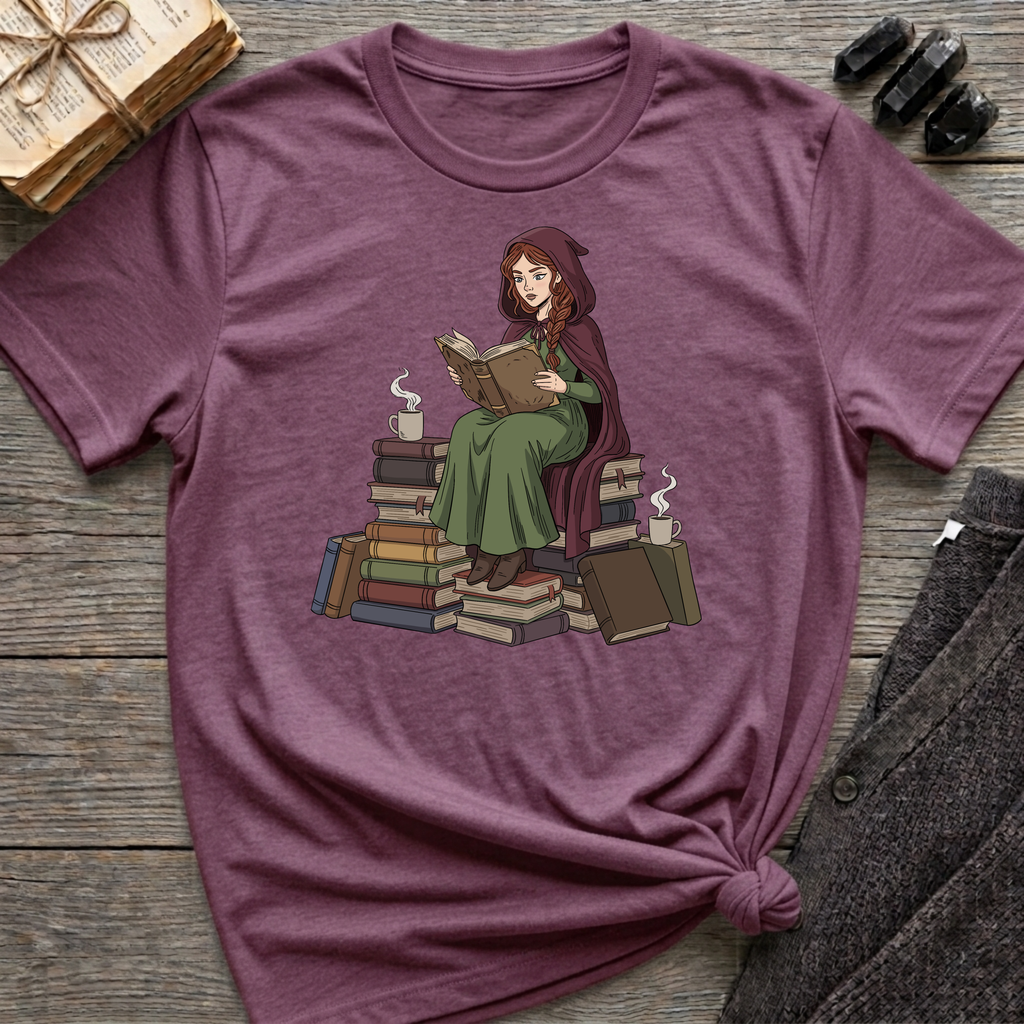Reading Witch Sitting on a Pile of Books - Graphic T-Shirt