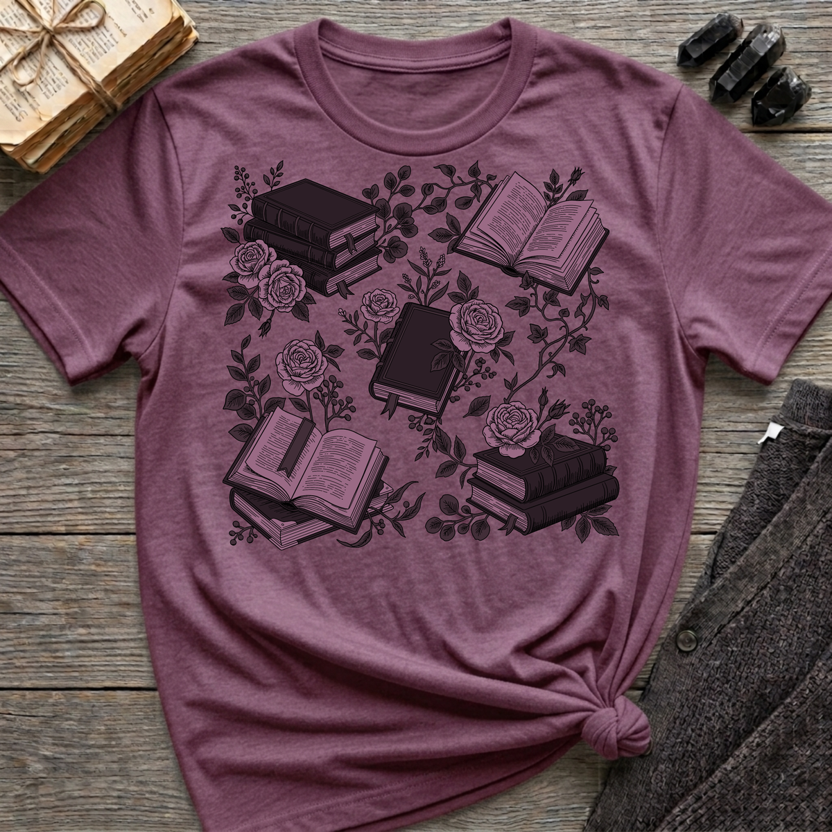 Books & Flowers Graphic T-Shirt