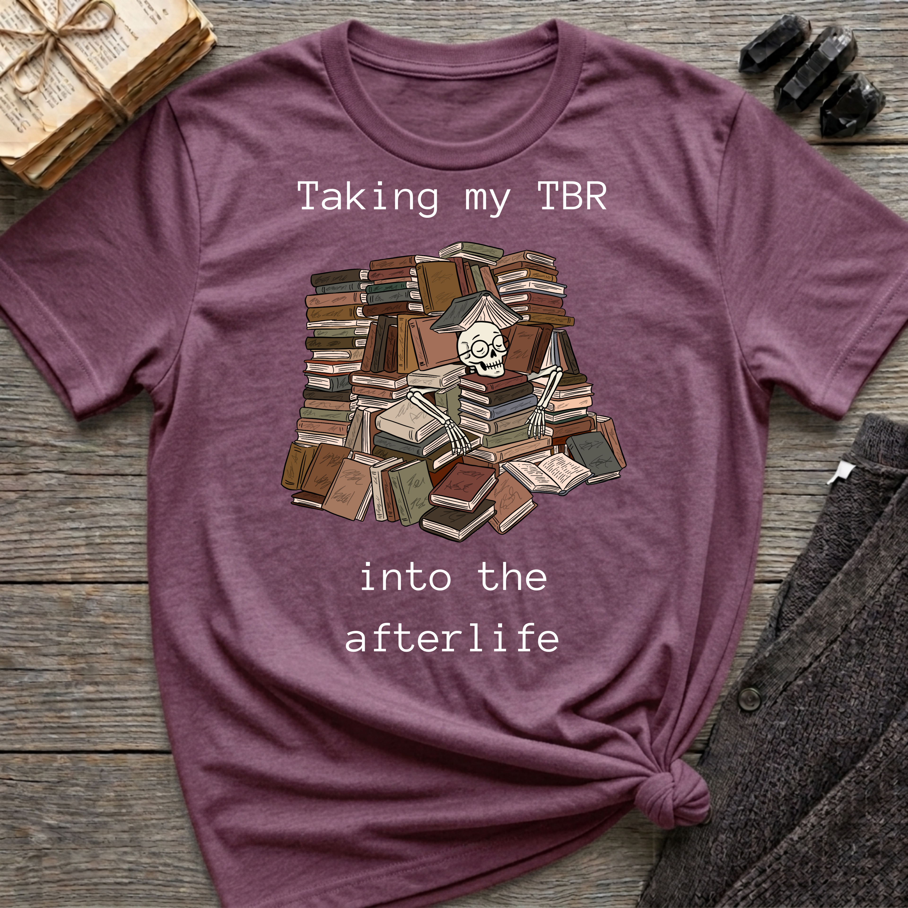 Taking my TBR into the afterlife - Book pile Graphic T-Shirt