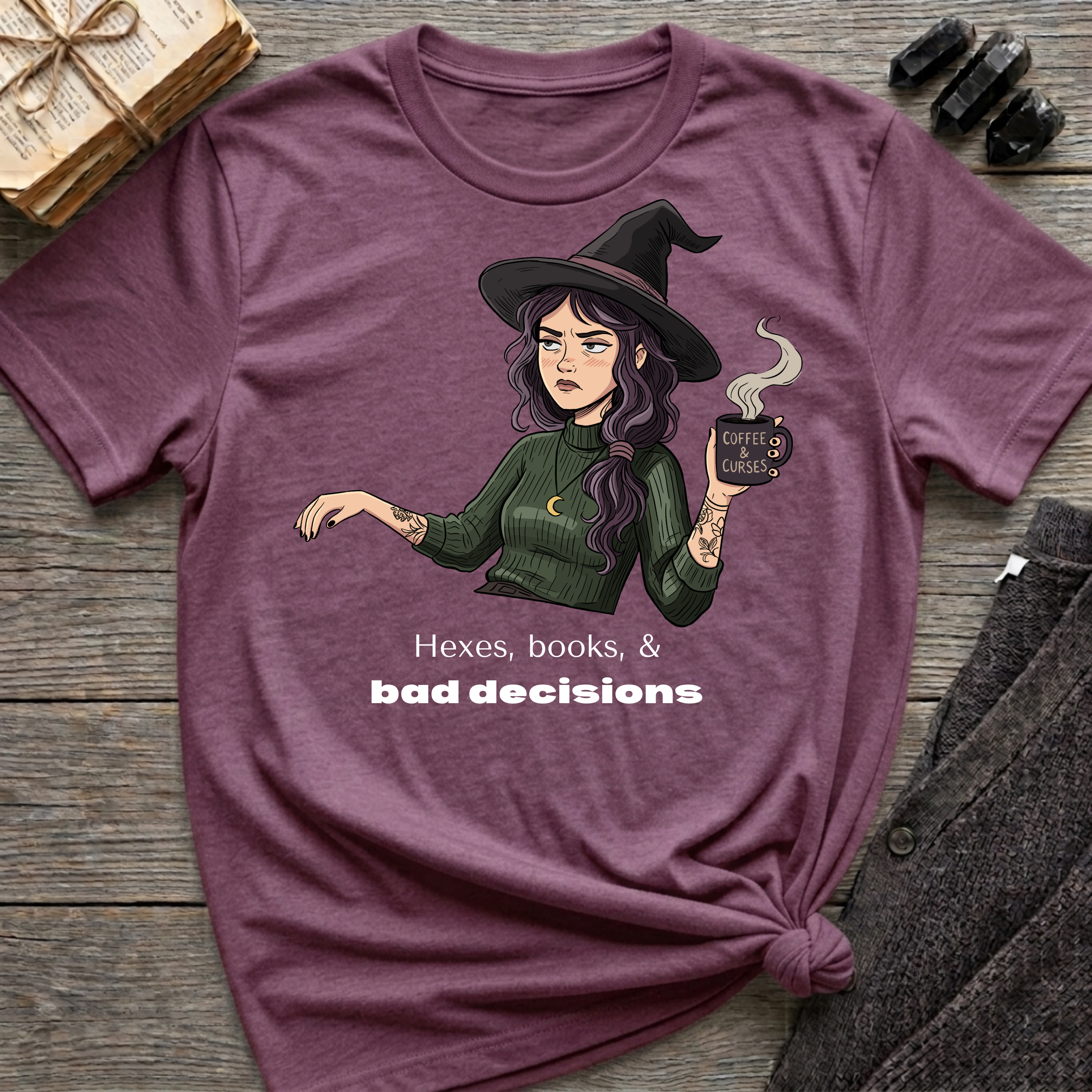 Hexes, books, & bad decisions - Moody Witch Graphic T-Shirt