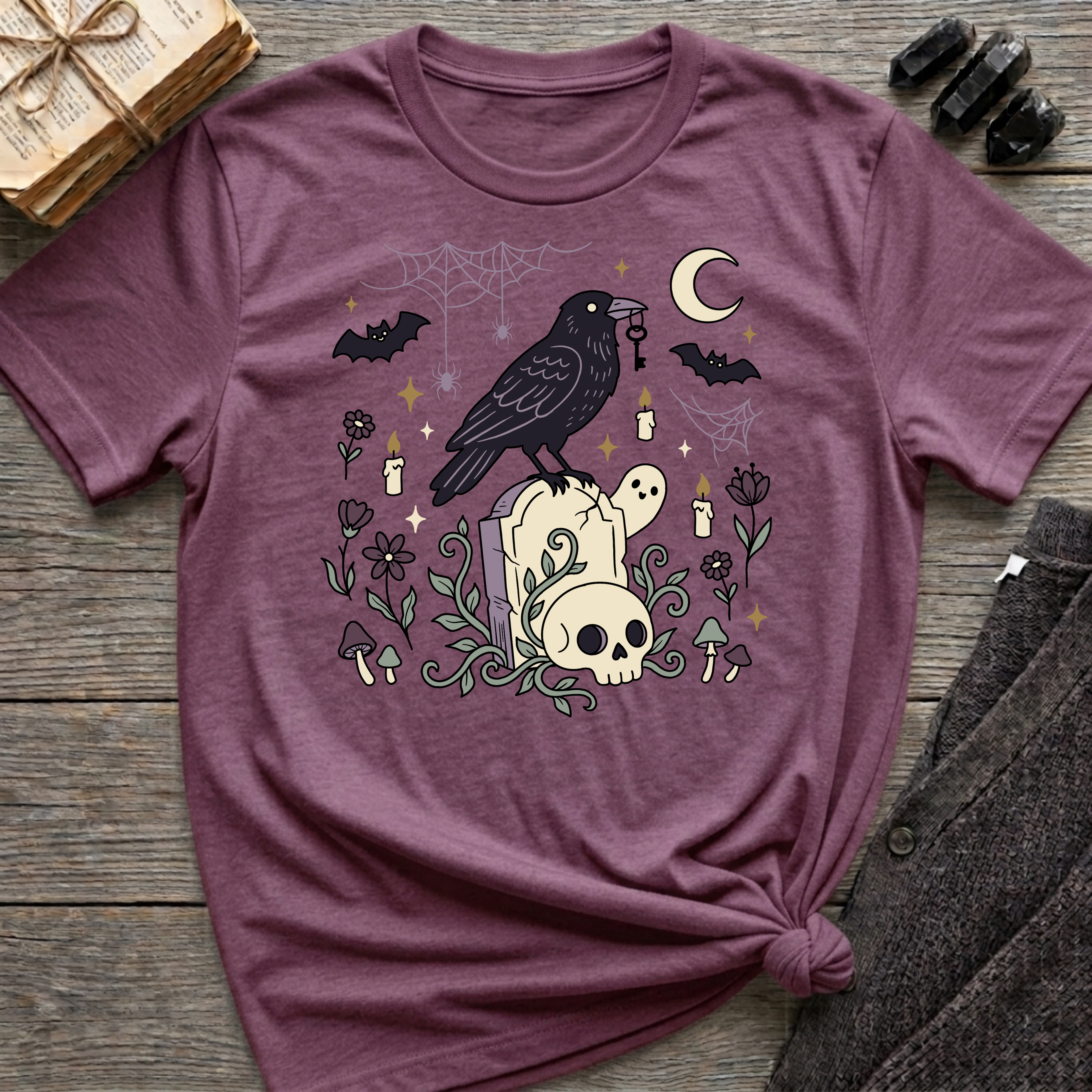 Raven, Skull & Moon - Graphic T-Shirt