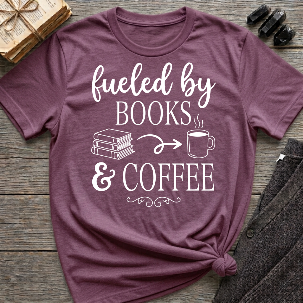 Fueled by Books & Coffee - Typography T-Shirt