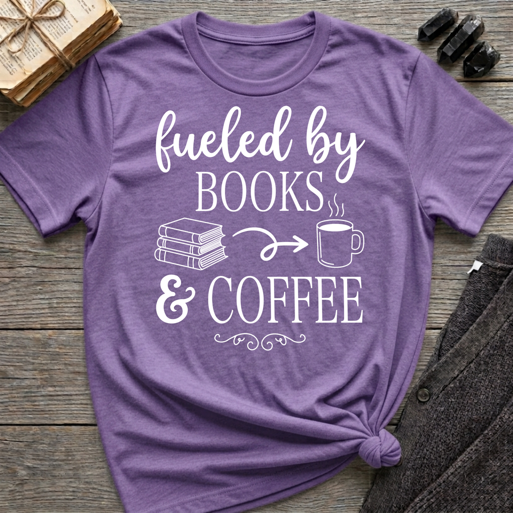 Fueled by Books & Coffee - Typography T-Shirt