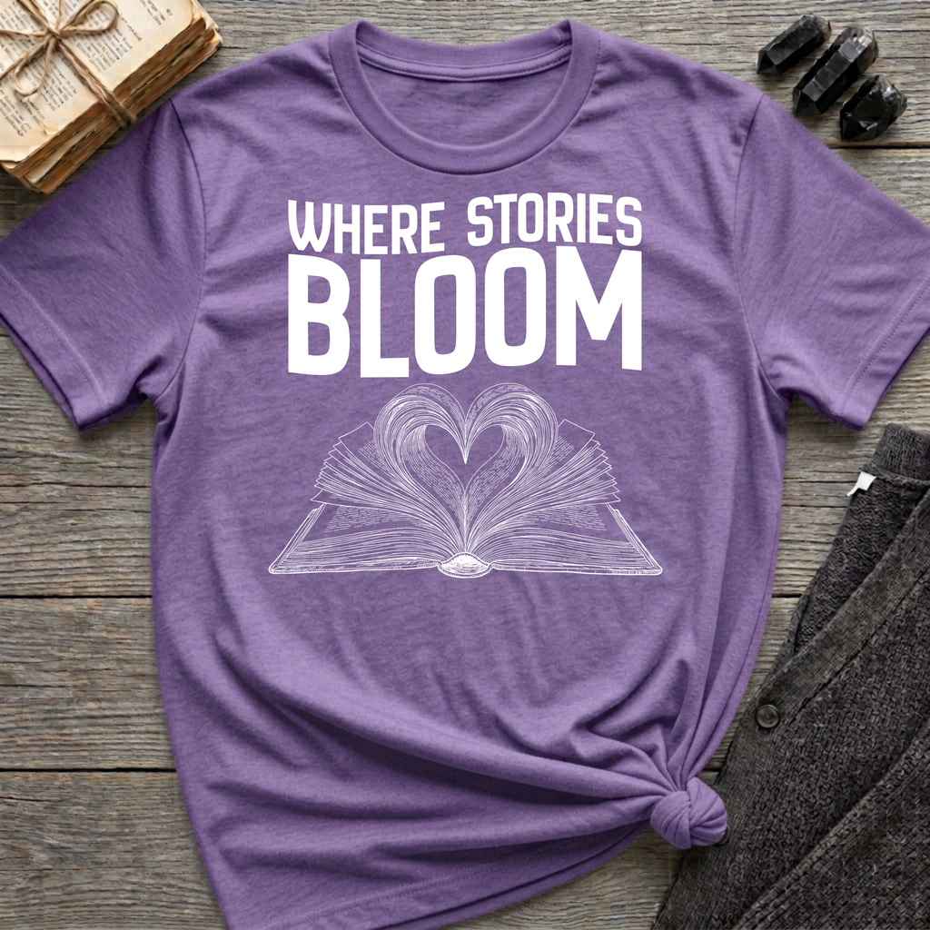 Where stories bloom - Heart Book T-Shirt