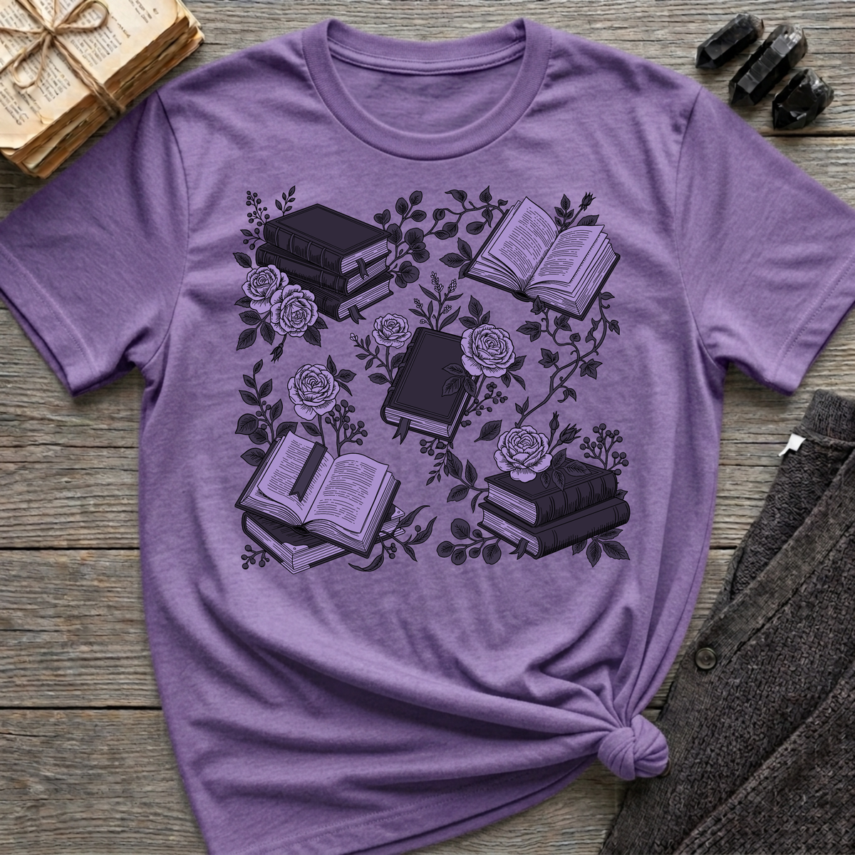 Books & Flowers Graphic T-Shirt