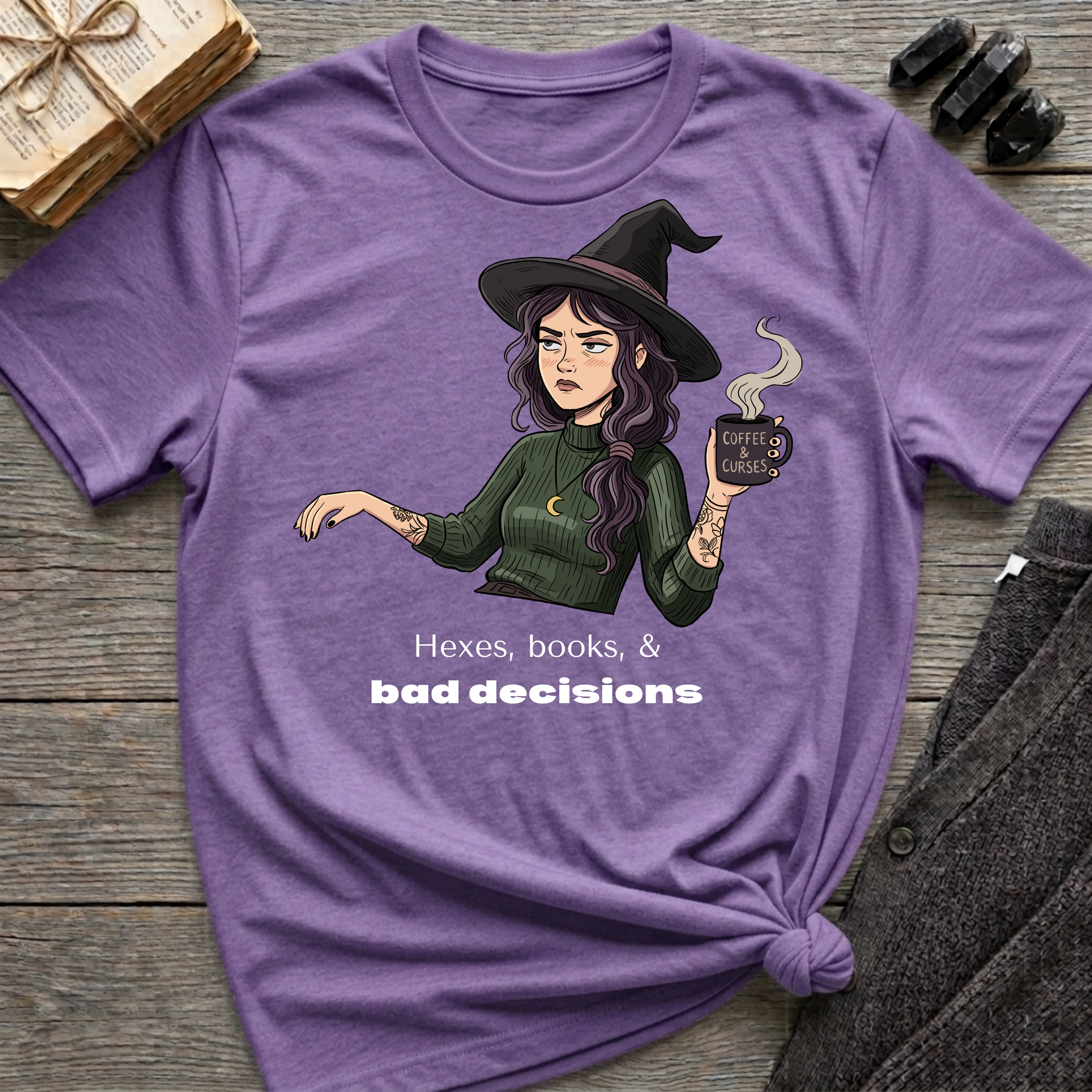 Hexes, books, & bad decisions - Moody Witch Graphic T-Shirt