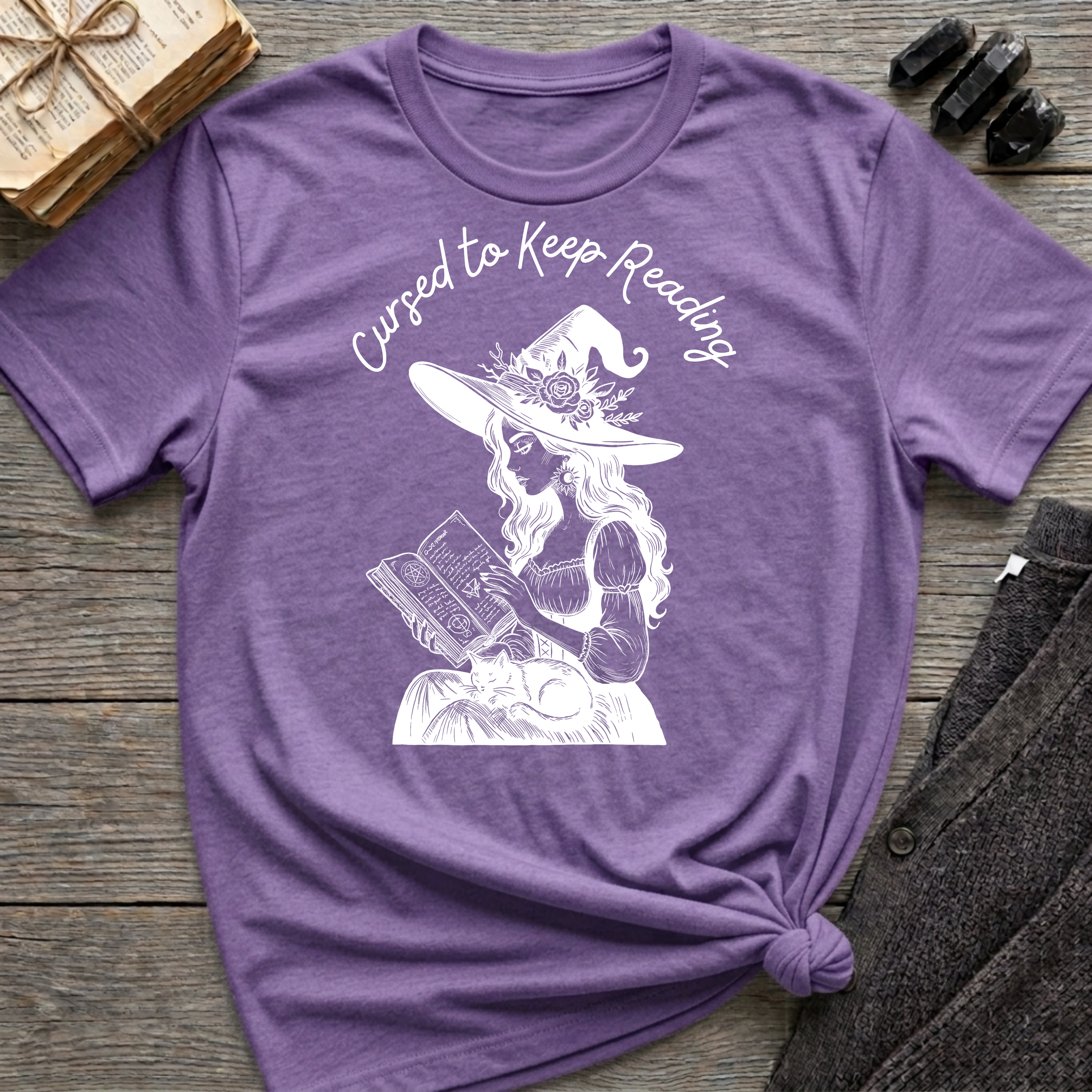 Cursed to Keep Reading - Reading Witch T-Shirt