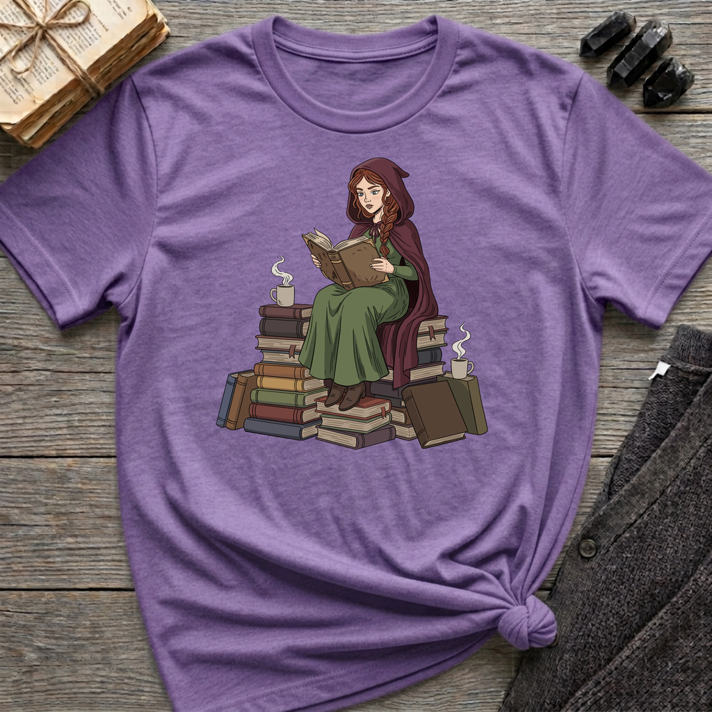 Reading Witch Sitting on a Pile of Books - Graphic T-Shirt