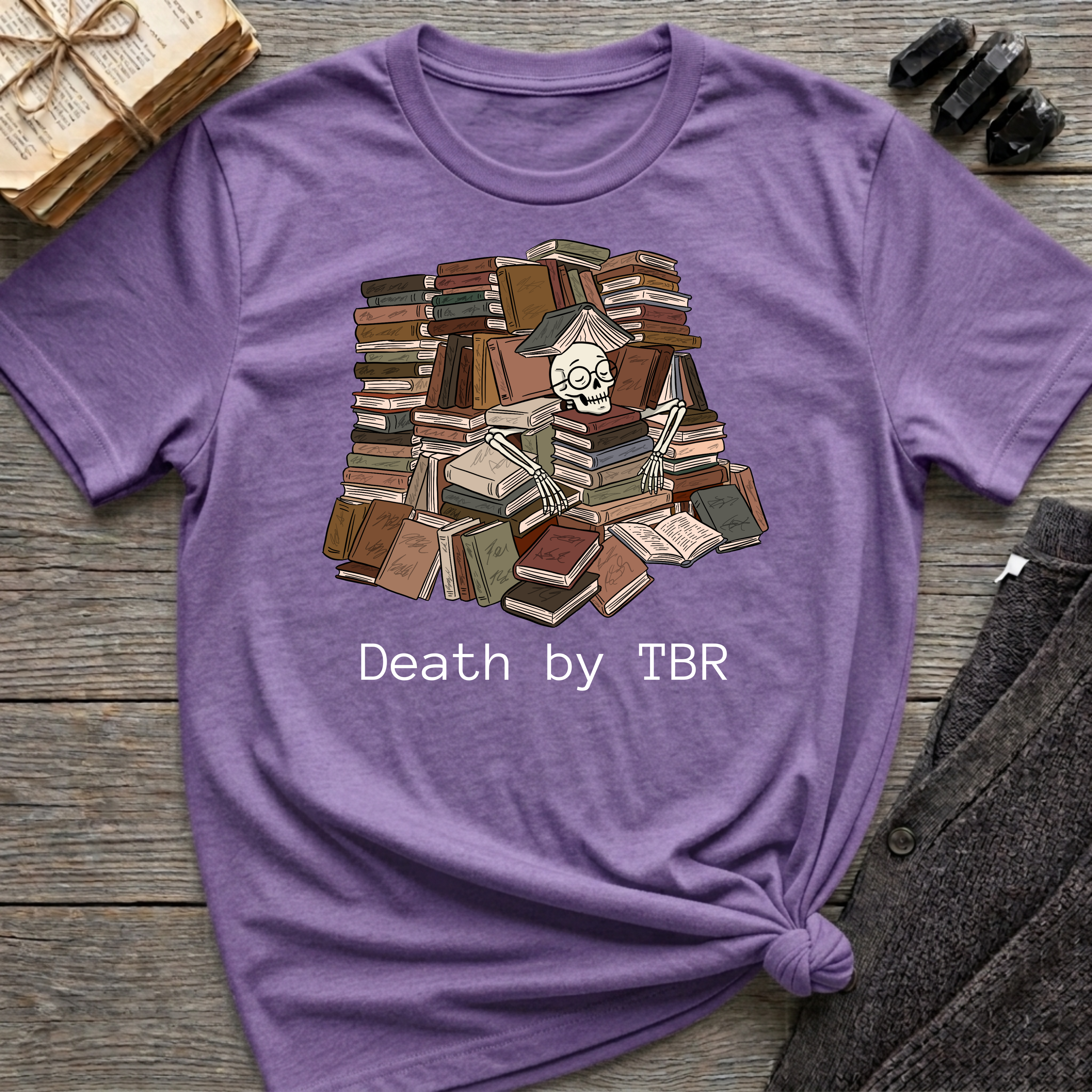 Death by TBR - Book pile Graphic T-Shirt