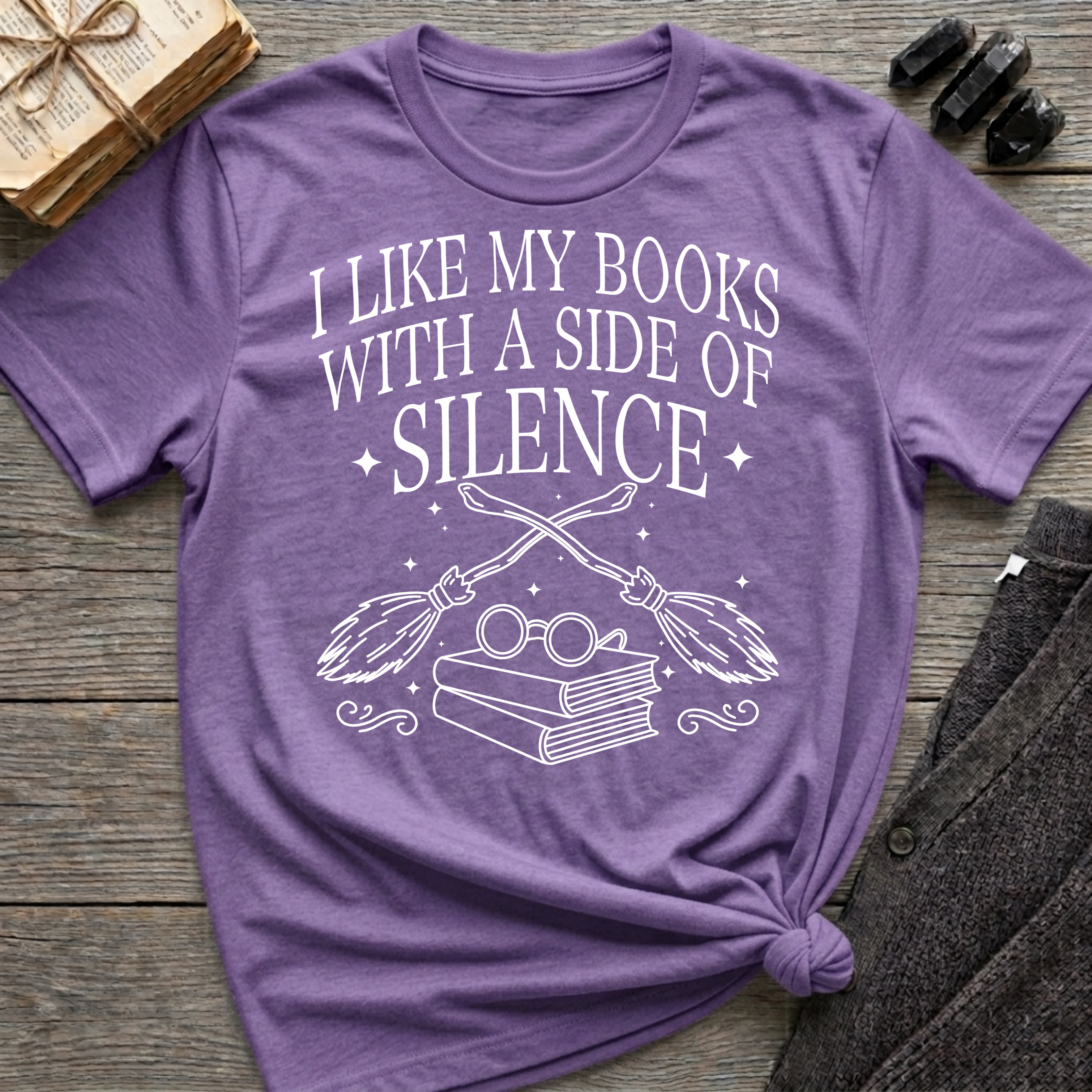 I like my books with a side of silence - Typography T-Shirt