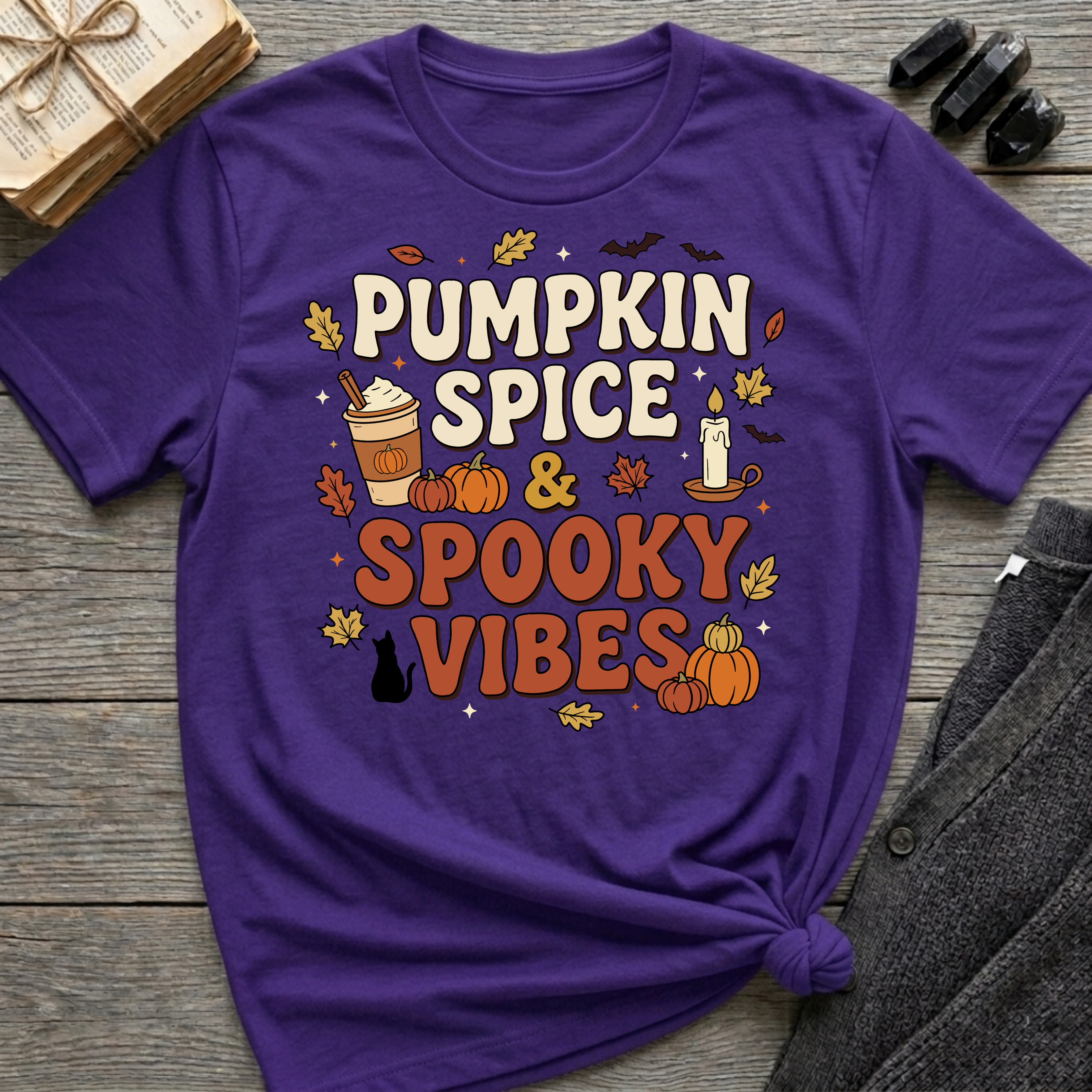 Pumpkin Spice & Spooky Vibes - Graphic T-Shirt