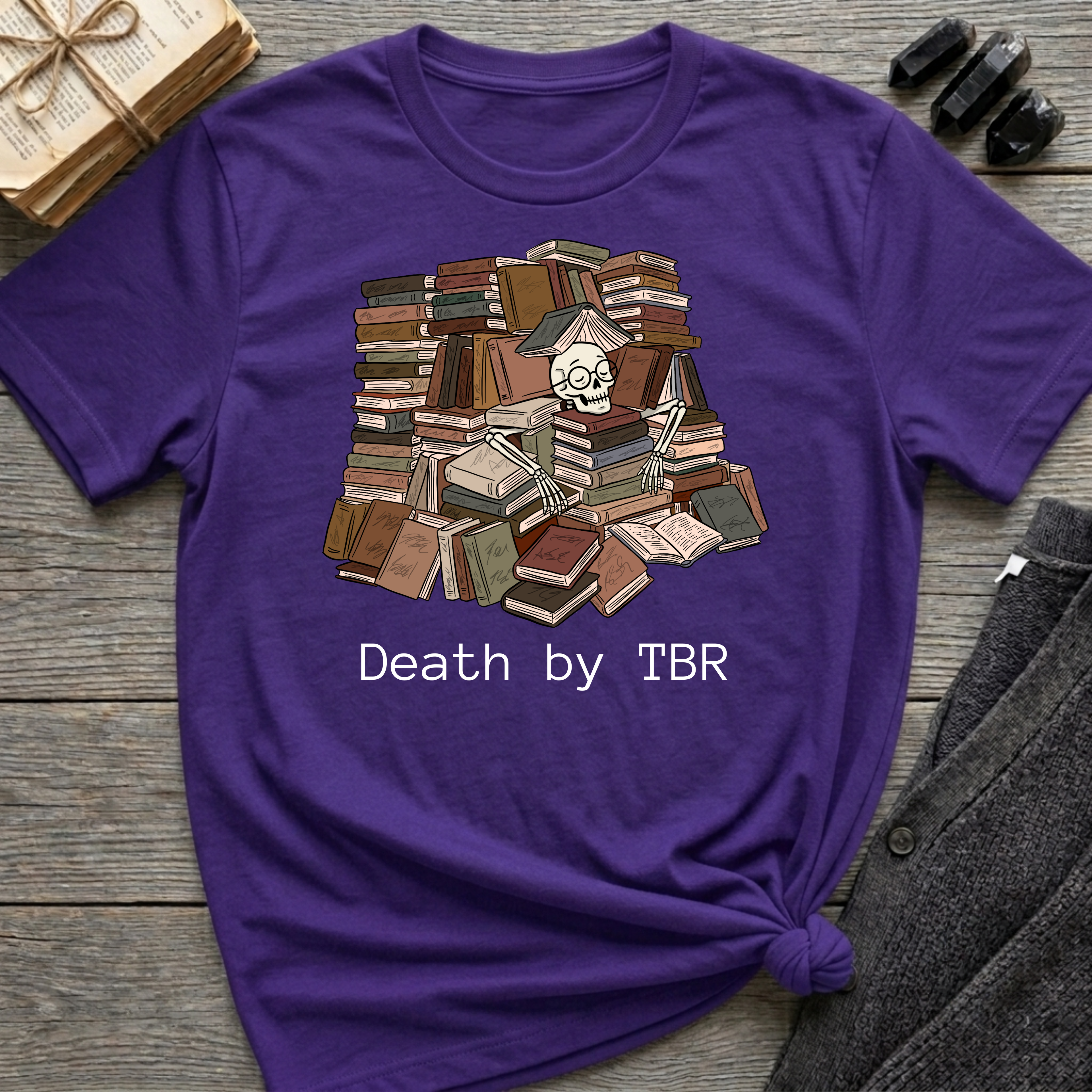 Death by TBR - Book pile Graphic T-Shirt