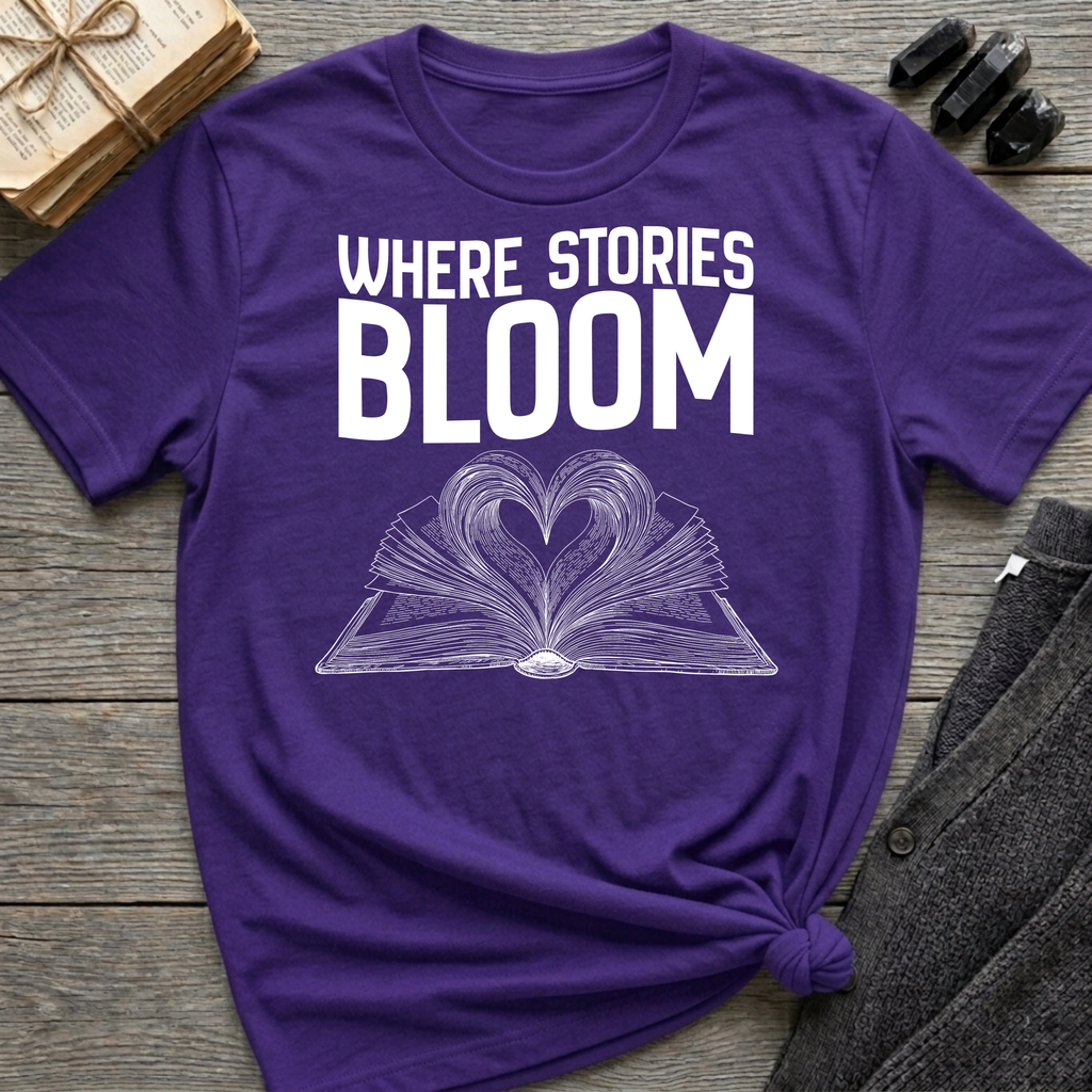 Where stories bloom - Heart Book T-Shirt