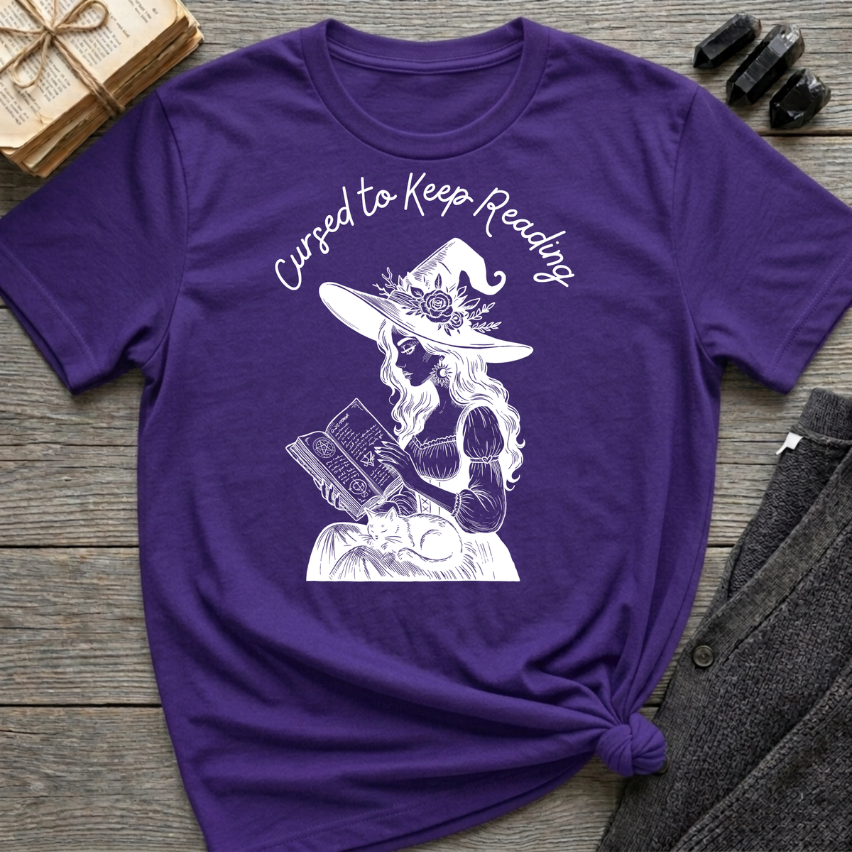 Cursed to Keep Reading - Reading Witch T-Shirt