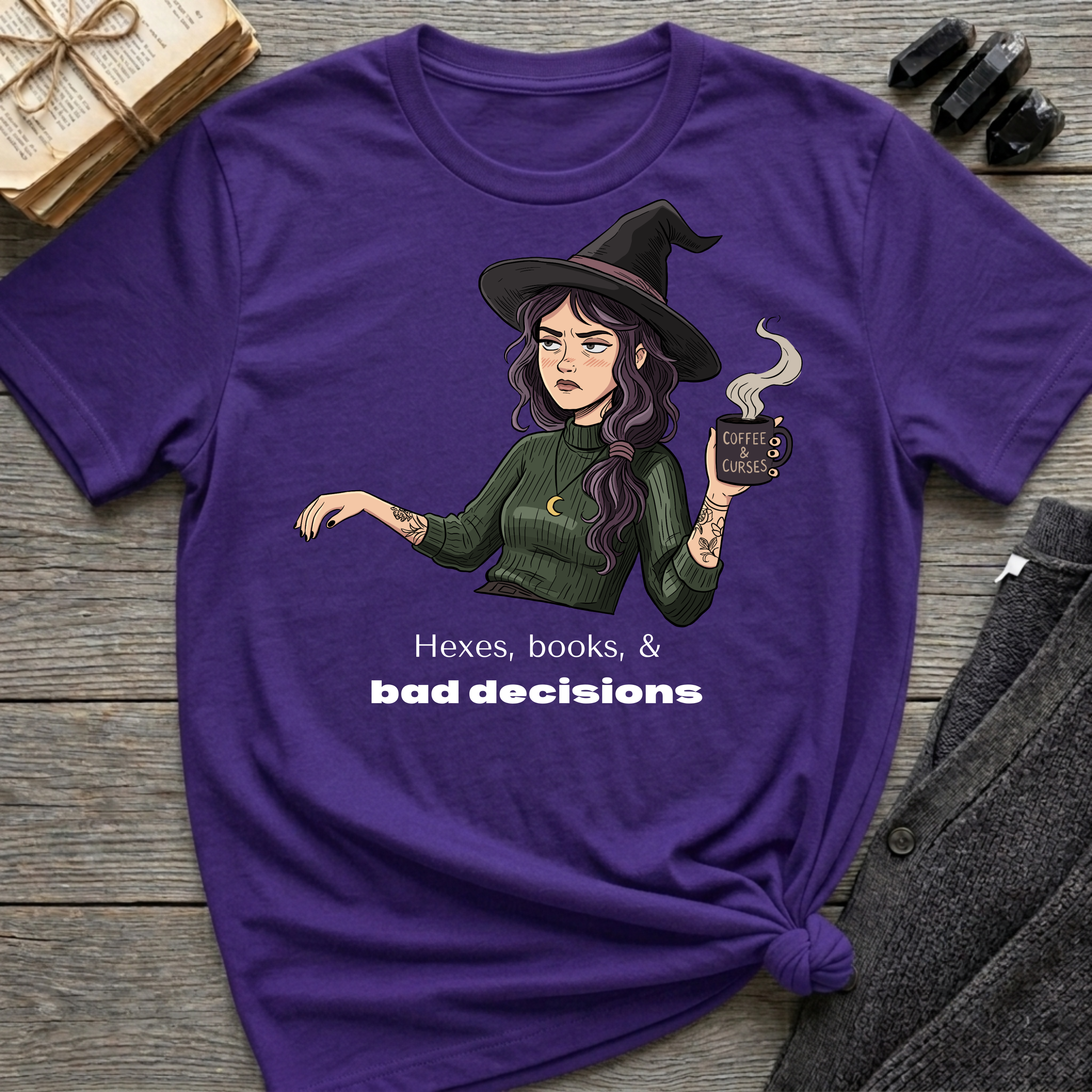 Hexes, books, & bad decisions - Moody Witch Graphic T-Shirt