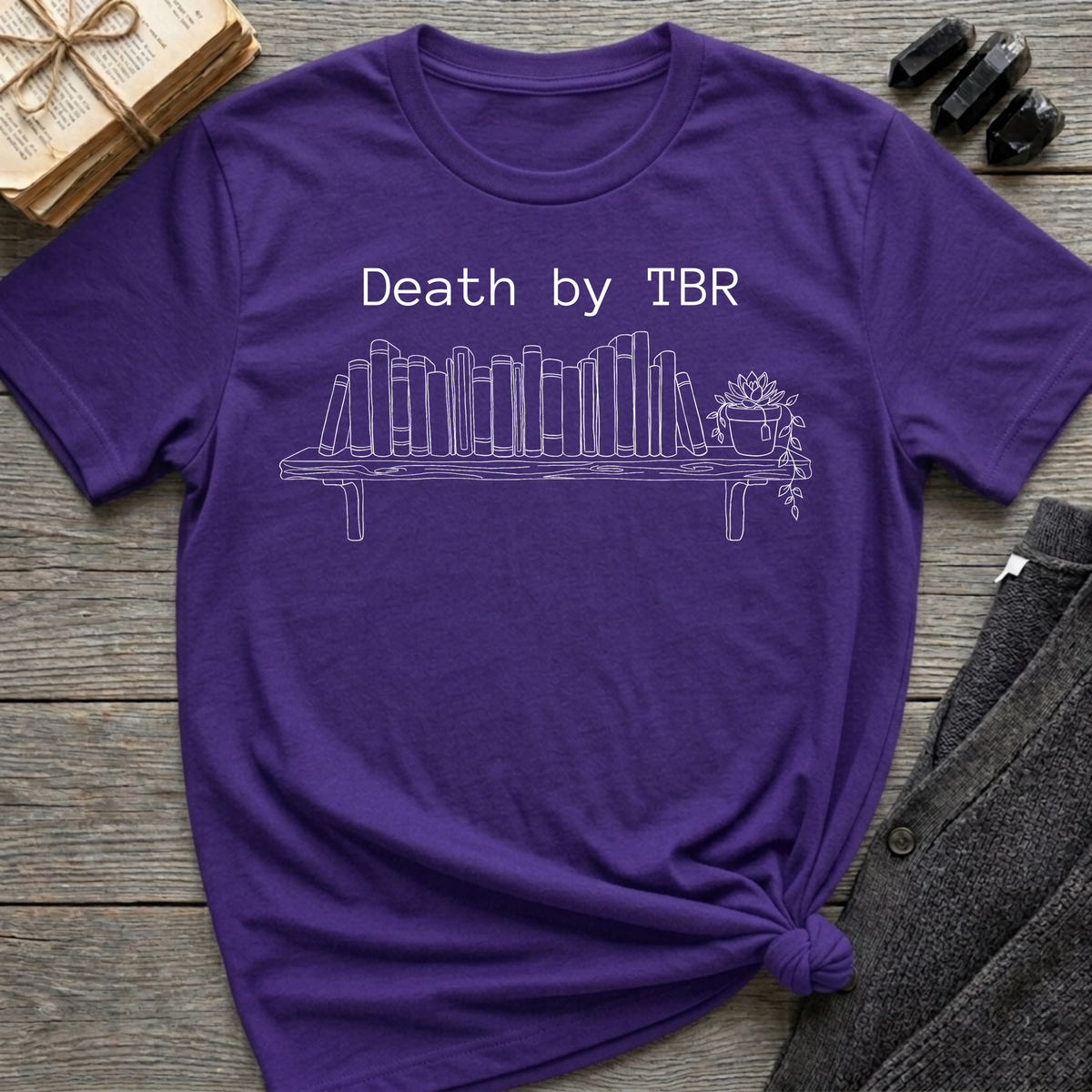 Death by TBR - Book shelf with plant T-Shirt