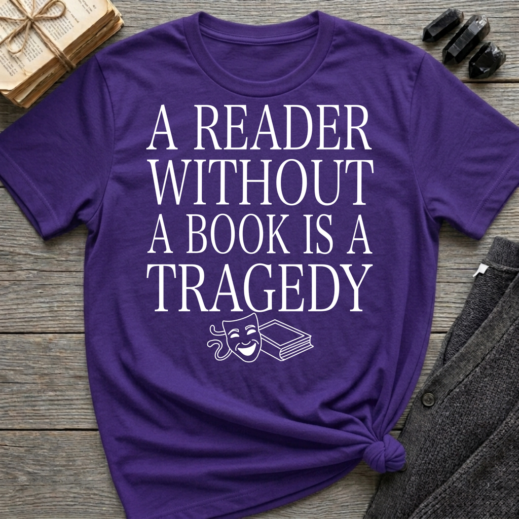 A reader without a book is a tragedy - Typography T-Shirt