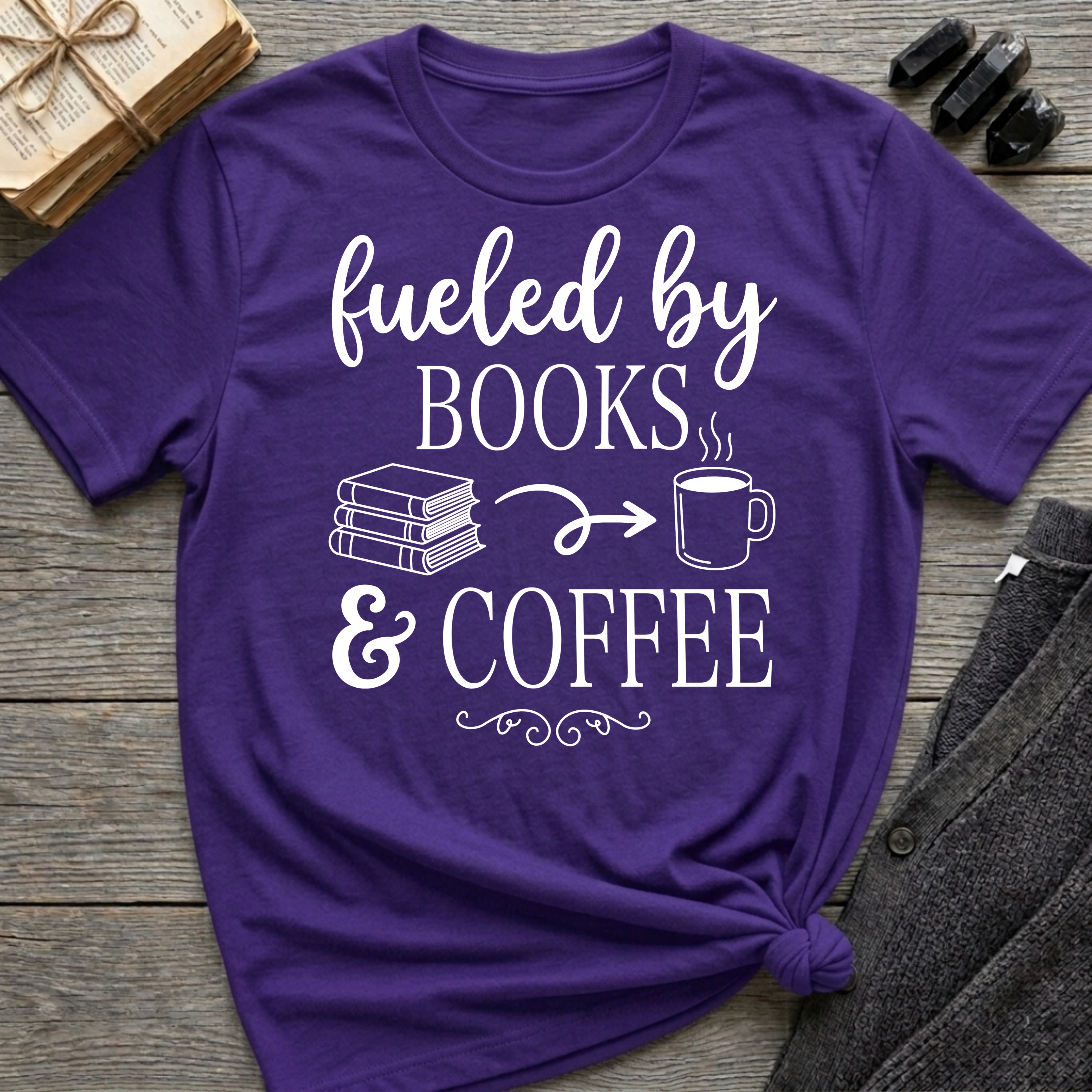 Fueled by Books & Coffee - Typography T-Shirt