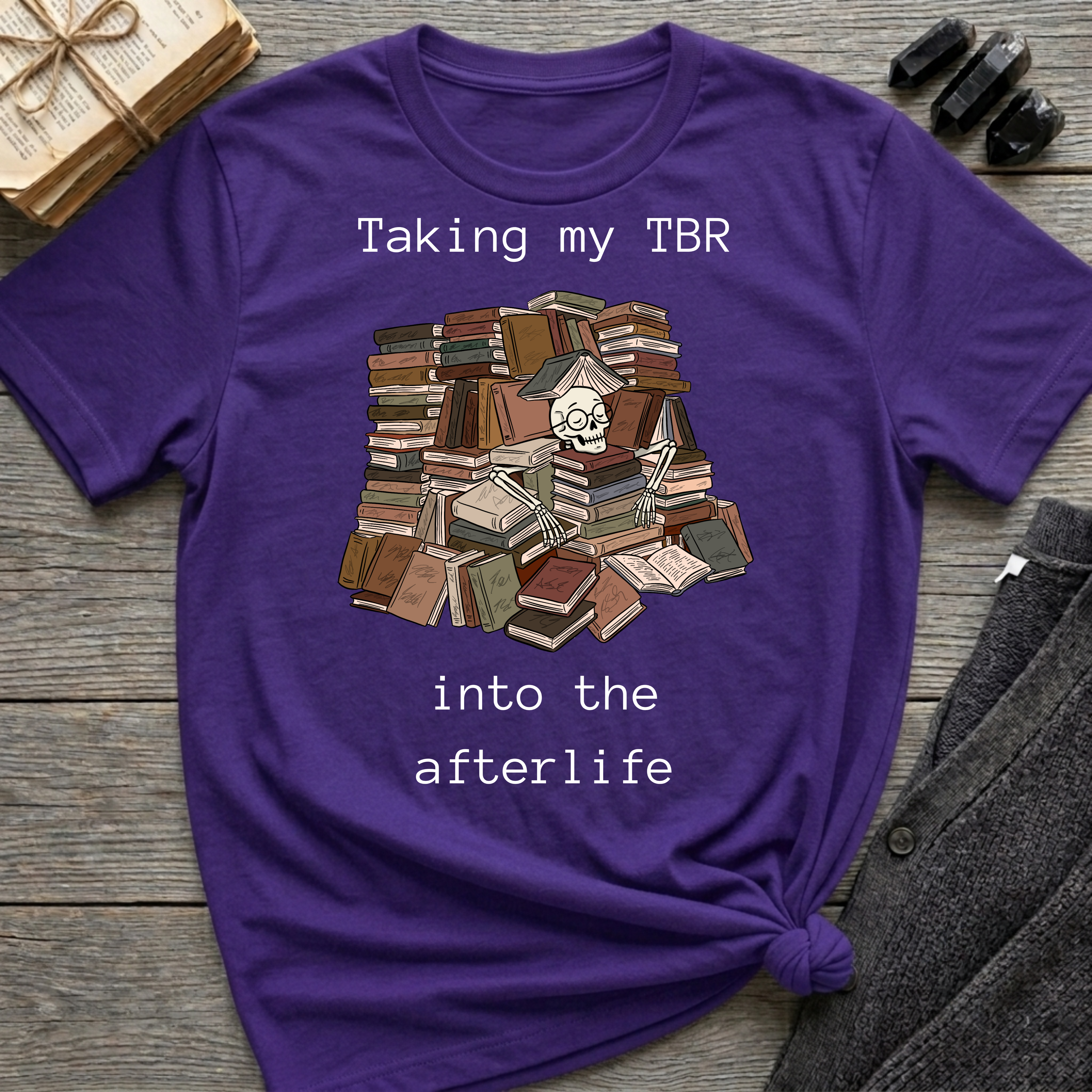 Taking my TBR into the afterlife - Book pile Graphic T-Shirt
