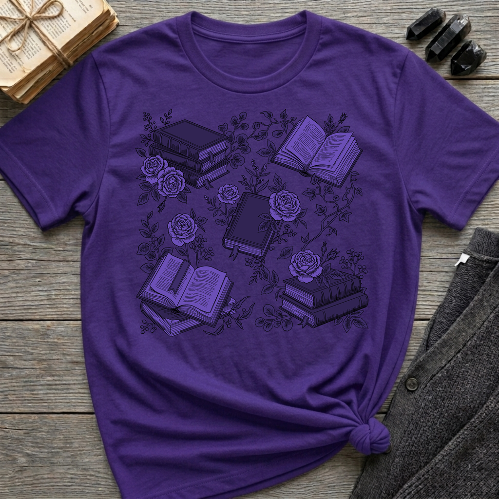 Books & Flowers Graphic T-Shirt