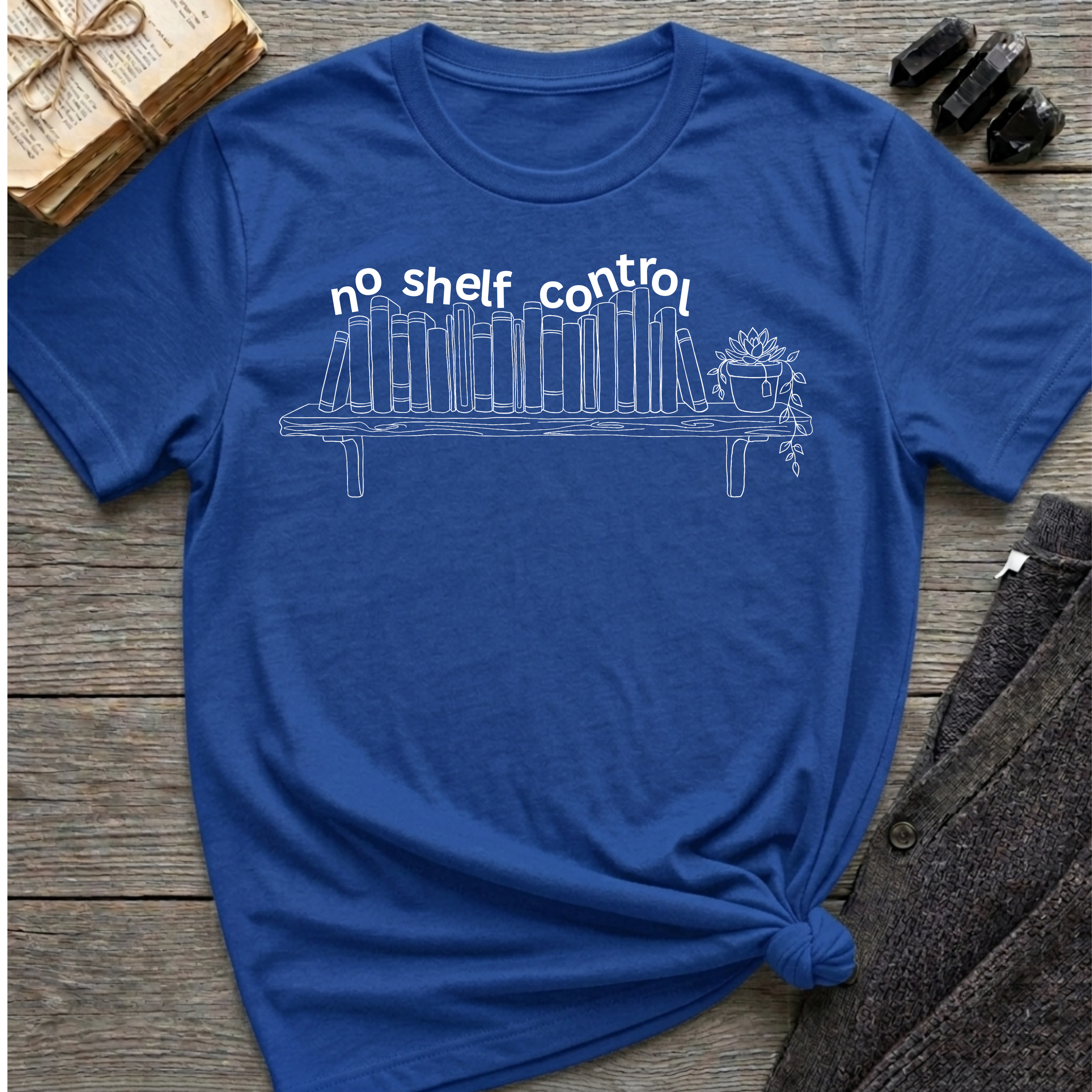 no shelf control - Book shelf with plant, Funky T-Shirt