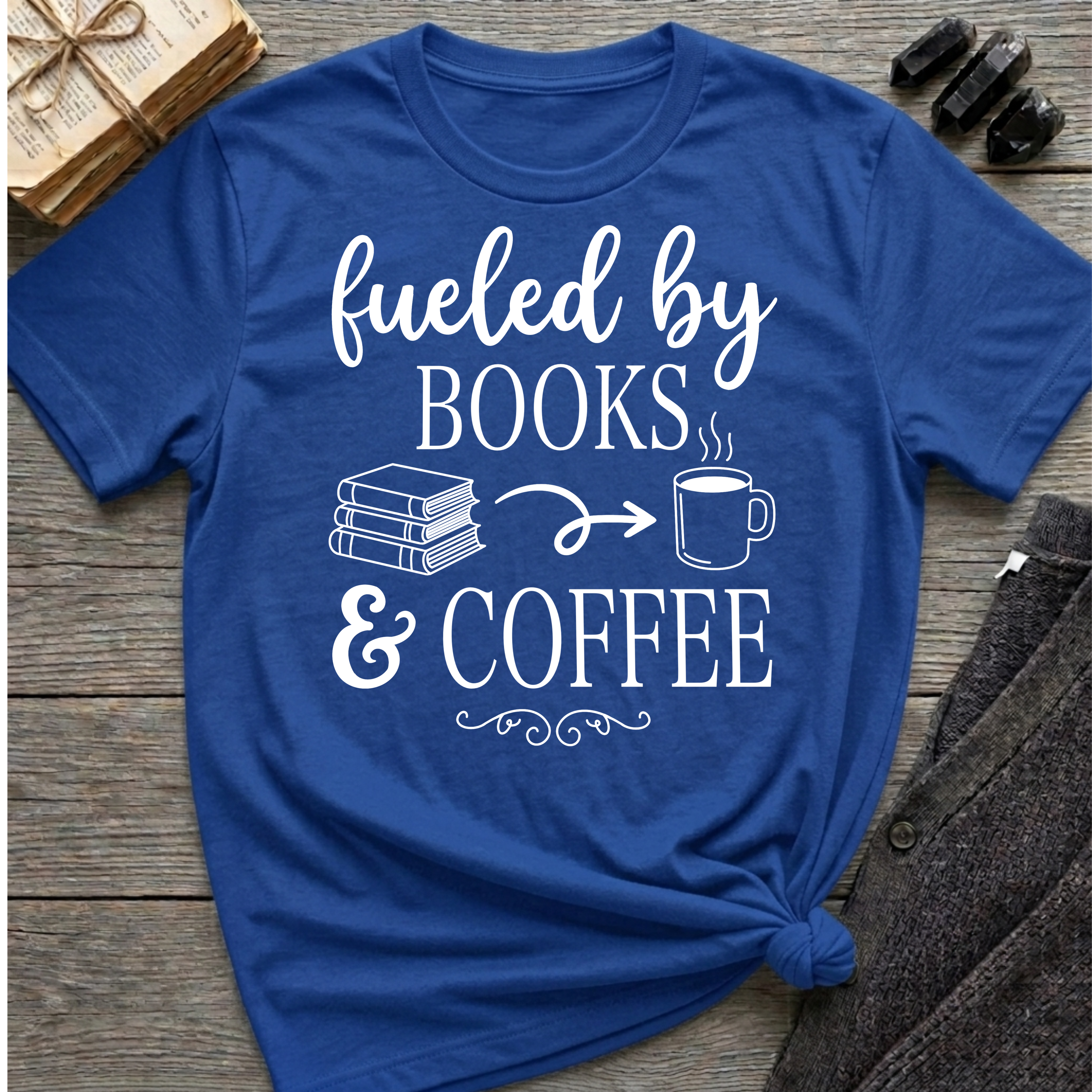 Fueled by Books & Coffee - Typography T-Shirt