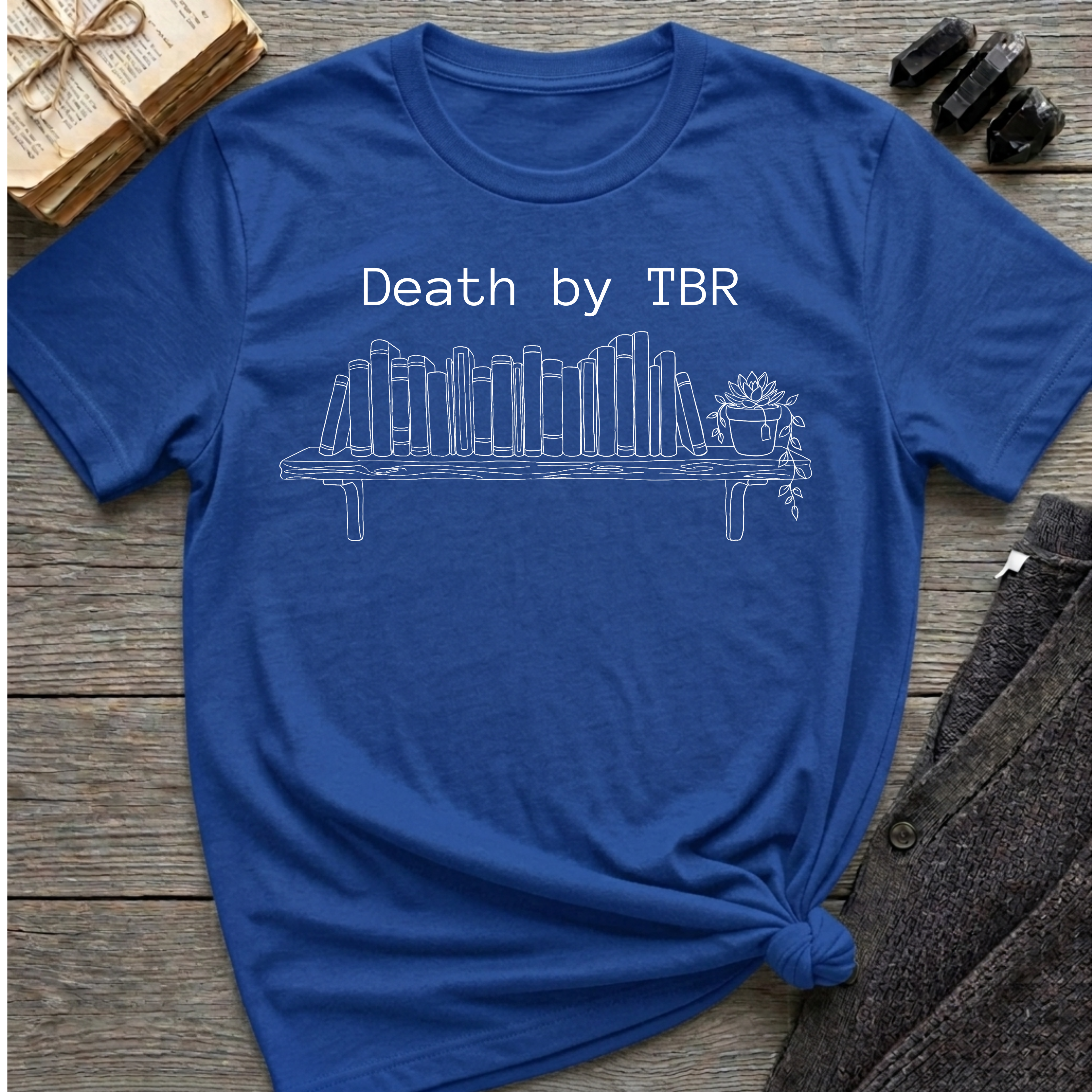 Death by TBR - Book shelf with plant T-Shirt