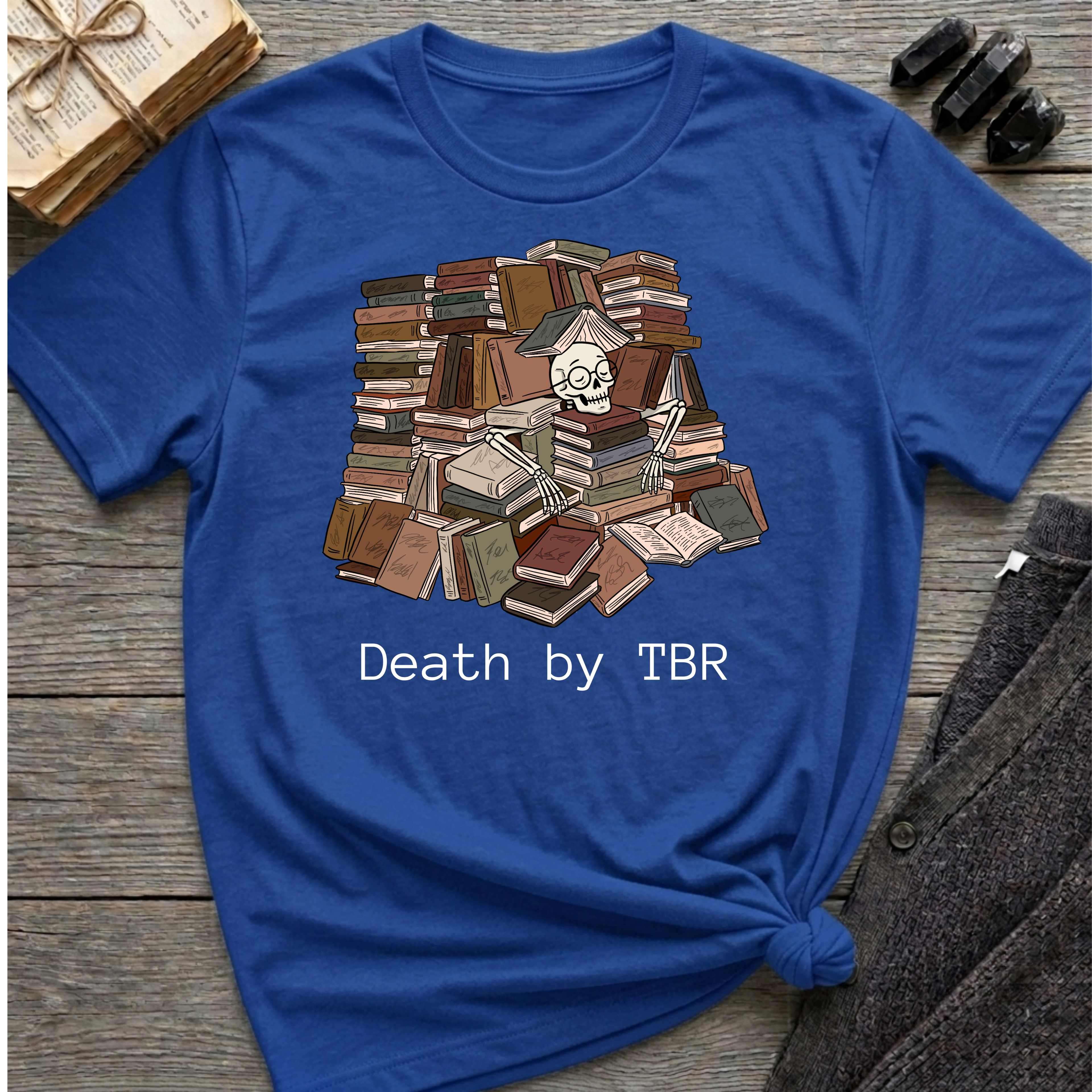 Death by TBR - Book pile Graphic T-Shirt