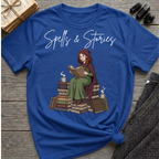 Spells & Stories - Reading Witch Sitting on a Pile of Books Graphic T-Shirt