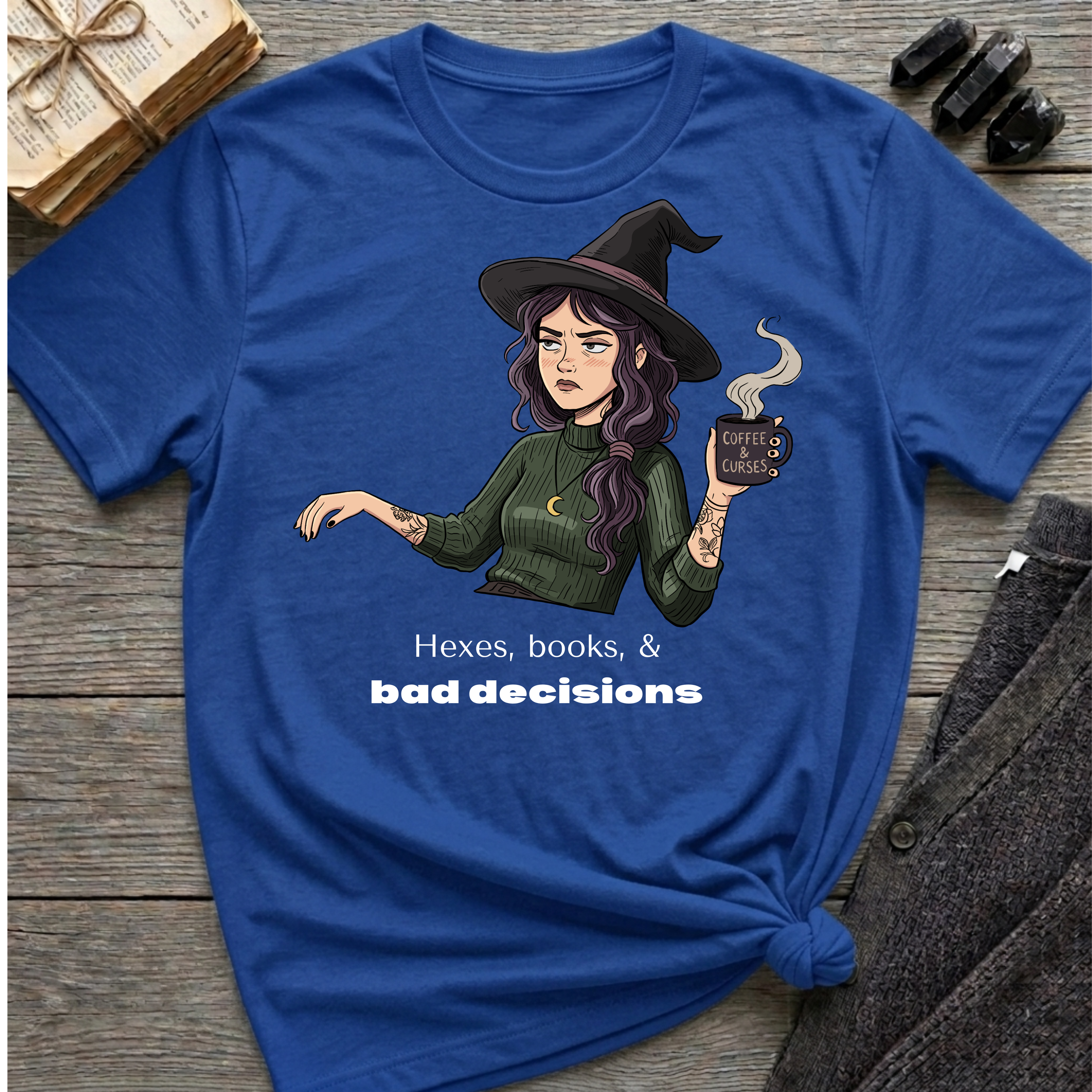 Hexes, books, & bad decisions - Moody Witch Graphic T-Shirt